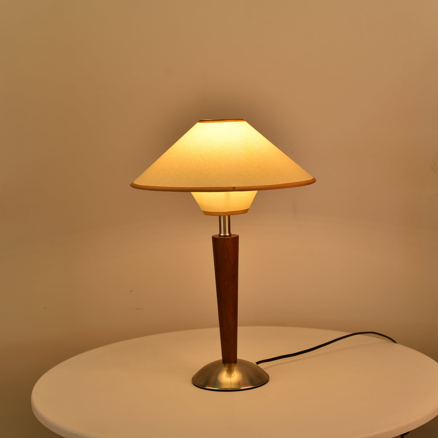 Dryope - Walnut-Color Wood and Fabric Table Lamp
