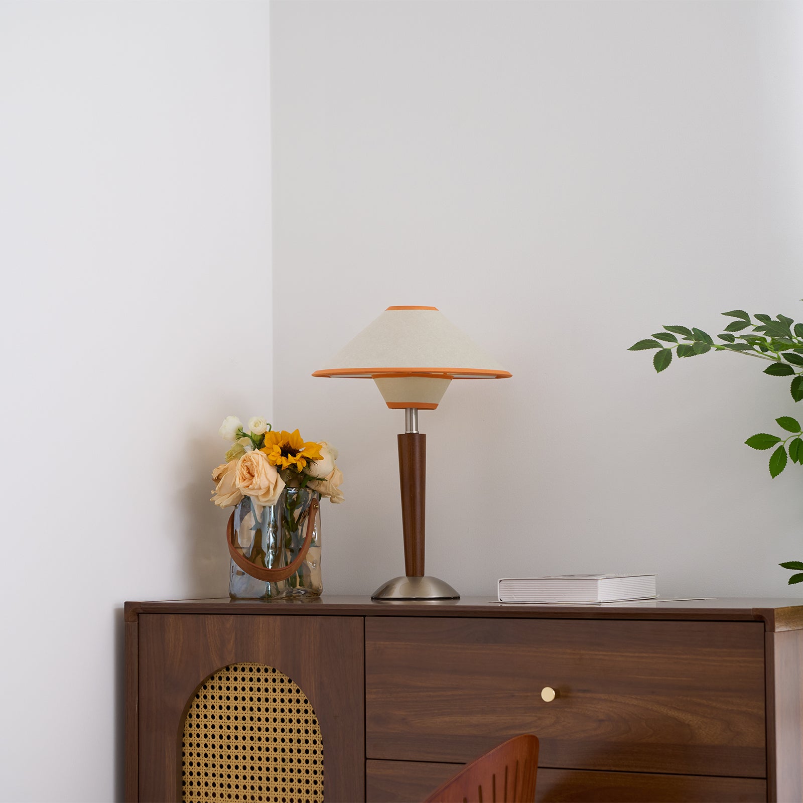 Dryope - Walnut-Color Wood and Fabric Table Lamp