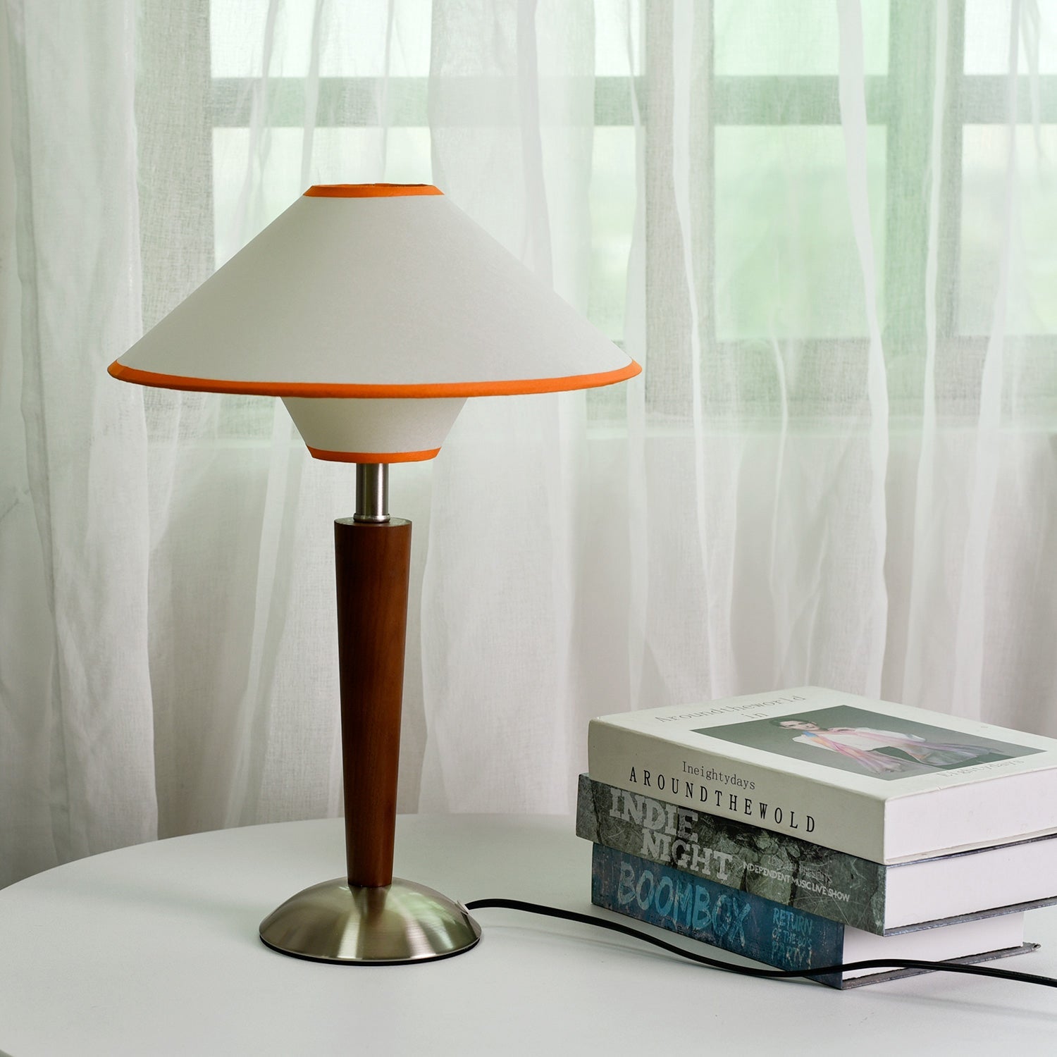 Dryope - Walnut-Color Wood and Fabric Table Lamp