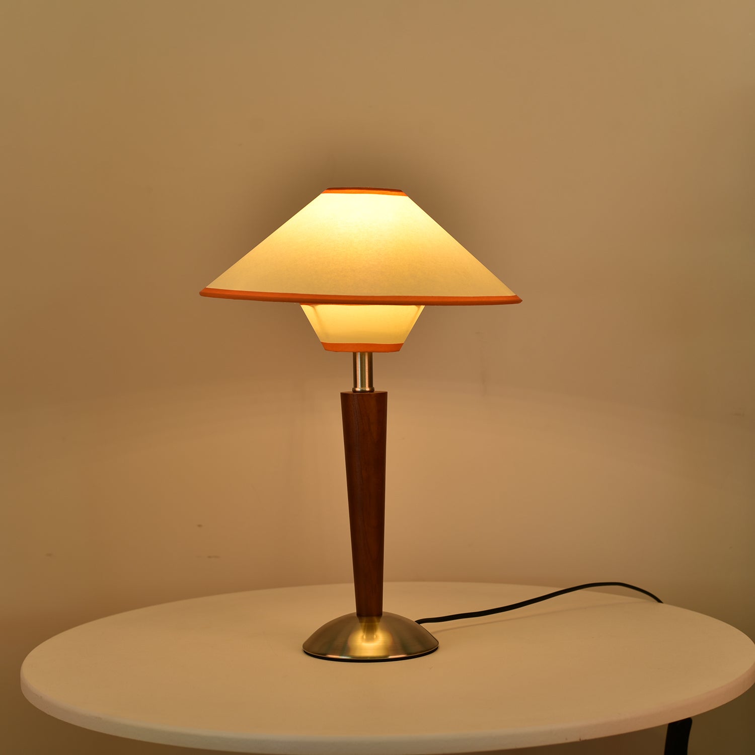 Dryope - Walnut-Color Wood and Fabric Table Lamp