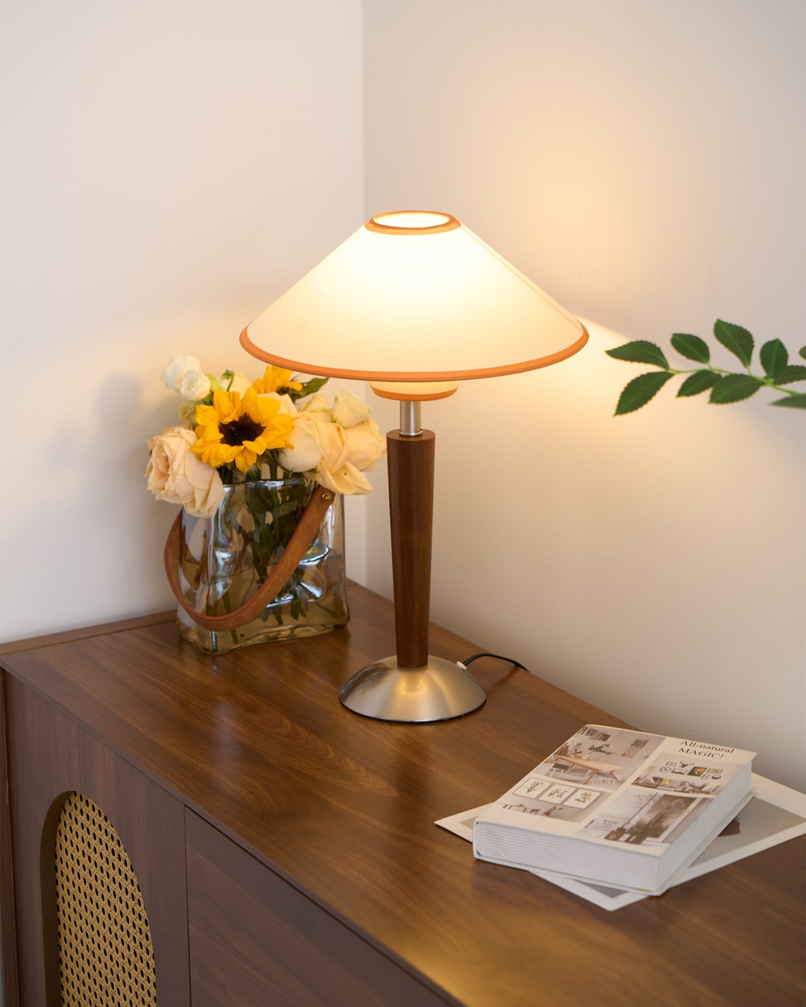 Dryope - Walnut-Color Wood and Fabric Table Lamp