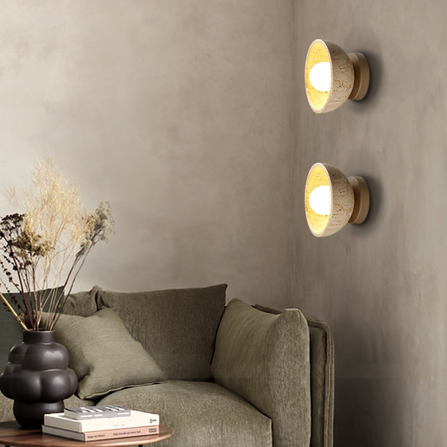 Karpo - Travertine Bowl Wall Lamp