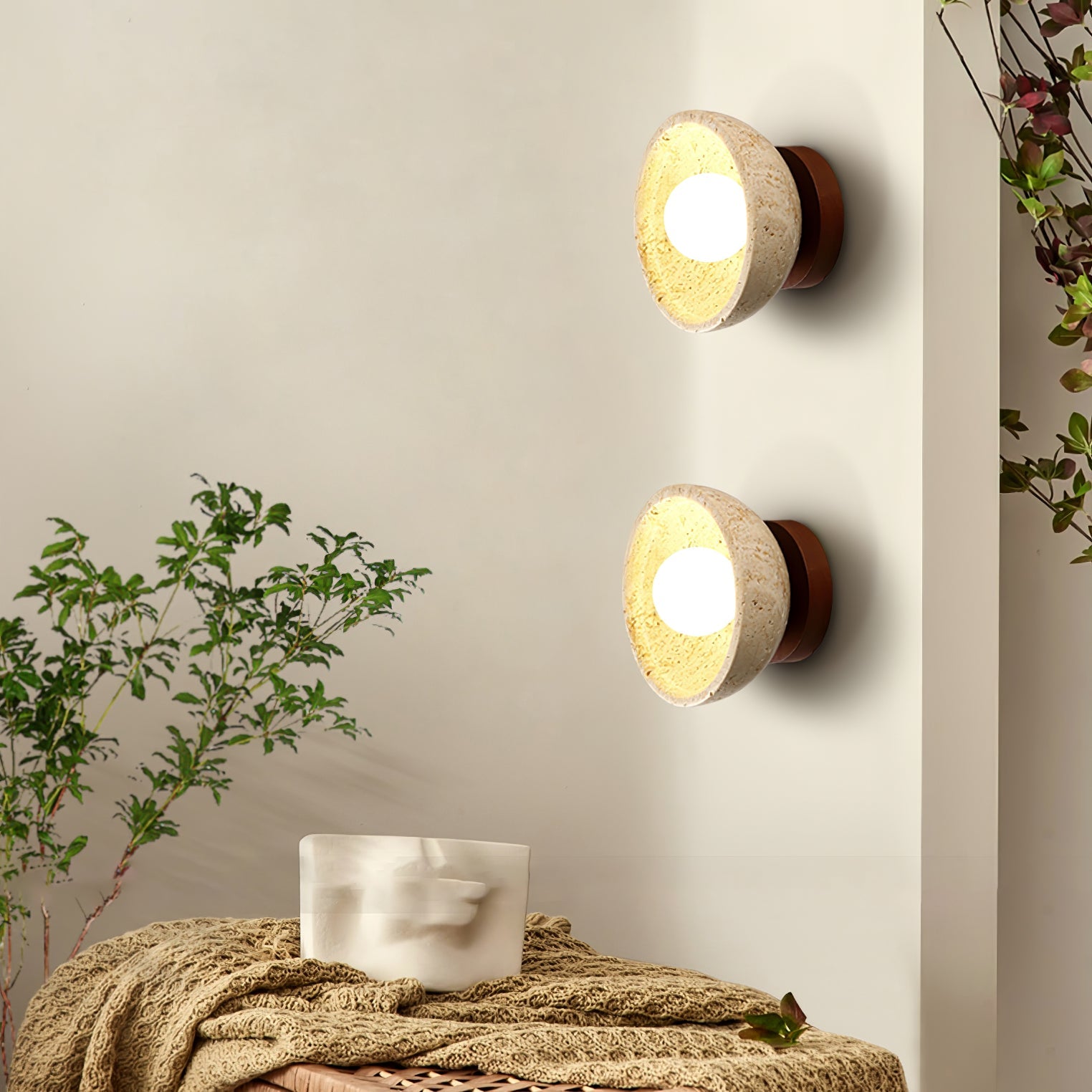 Karpo - Travertine Bowl Wall Lamp