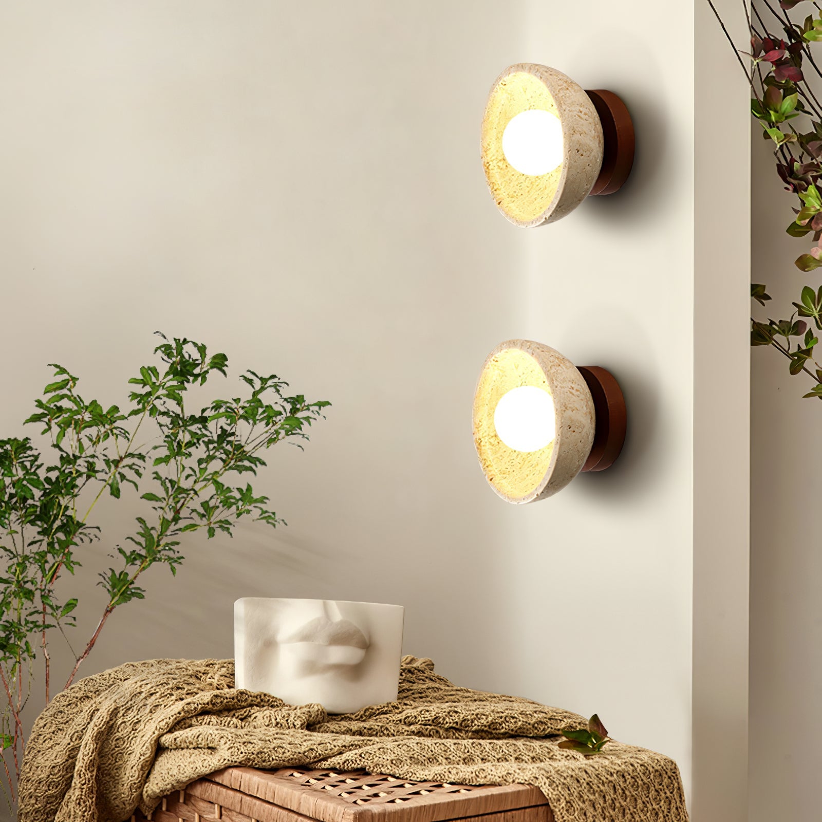 Karpo - Travertine Bowl Wall Lamp
