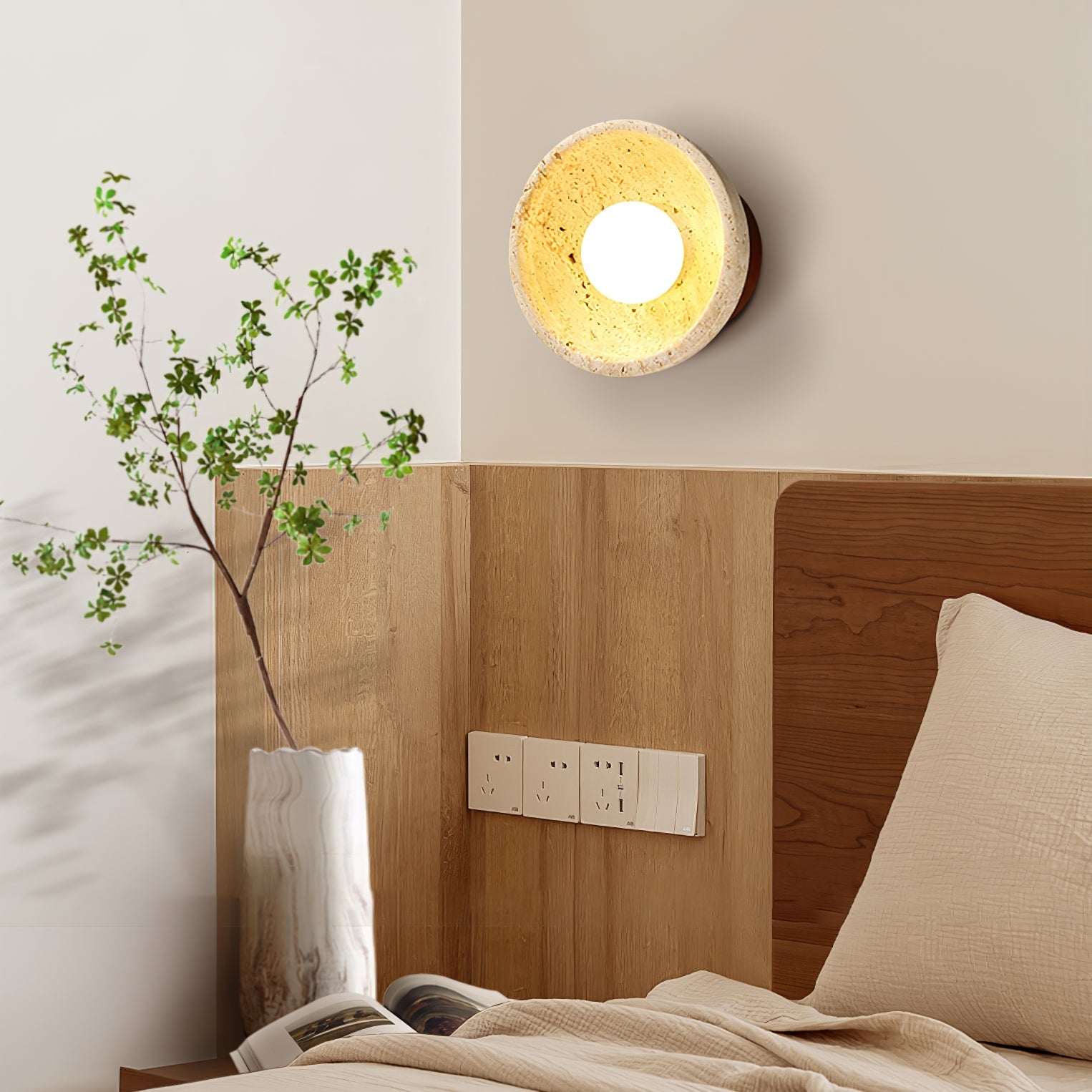 Karpo - Travertine Bowl Wall Lamp