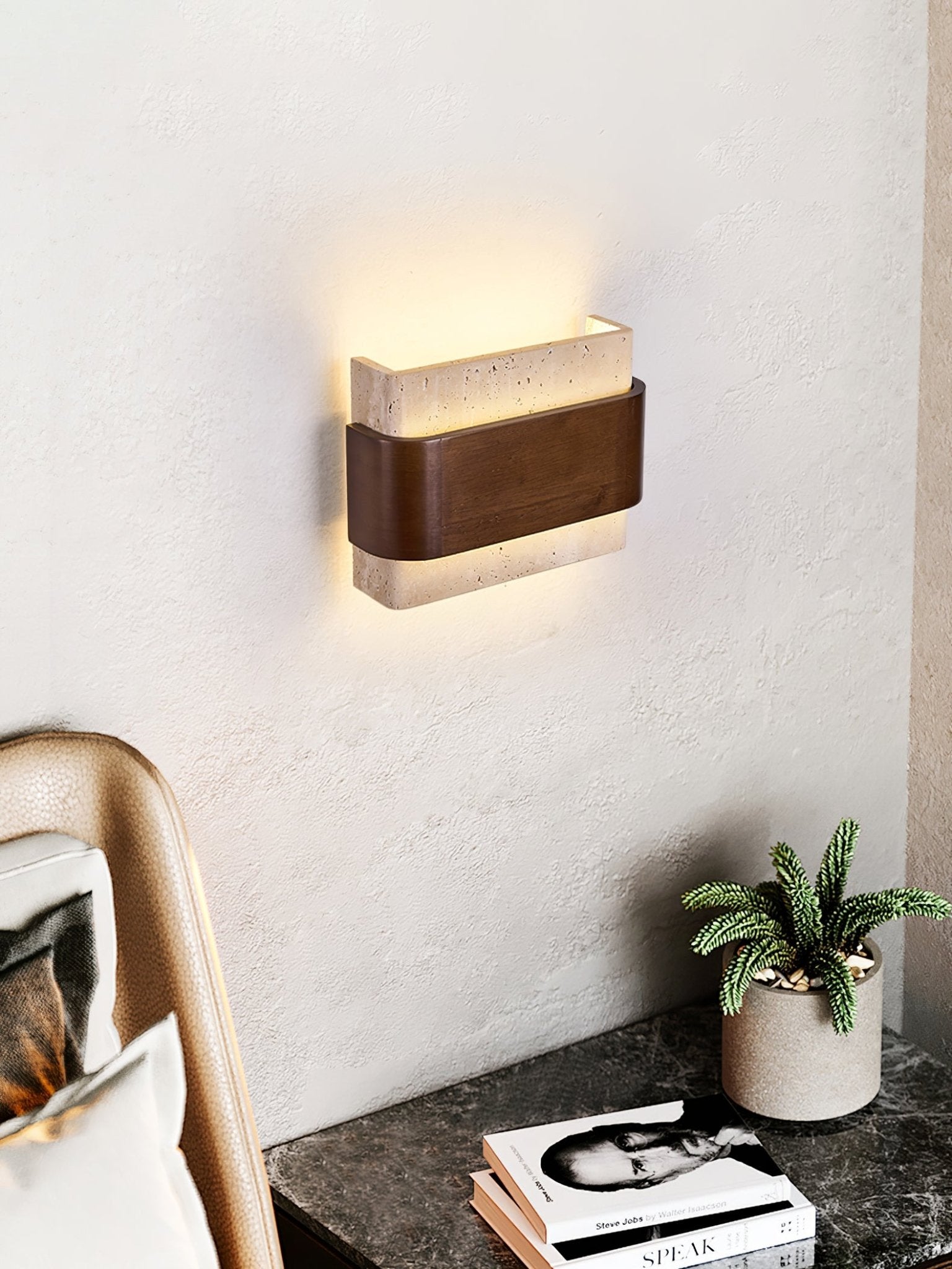 Idyia - Travertine and Walnut Wall Sconce