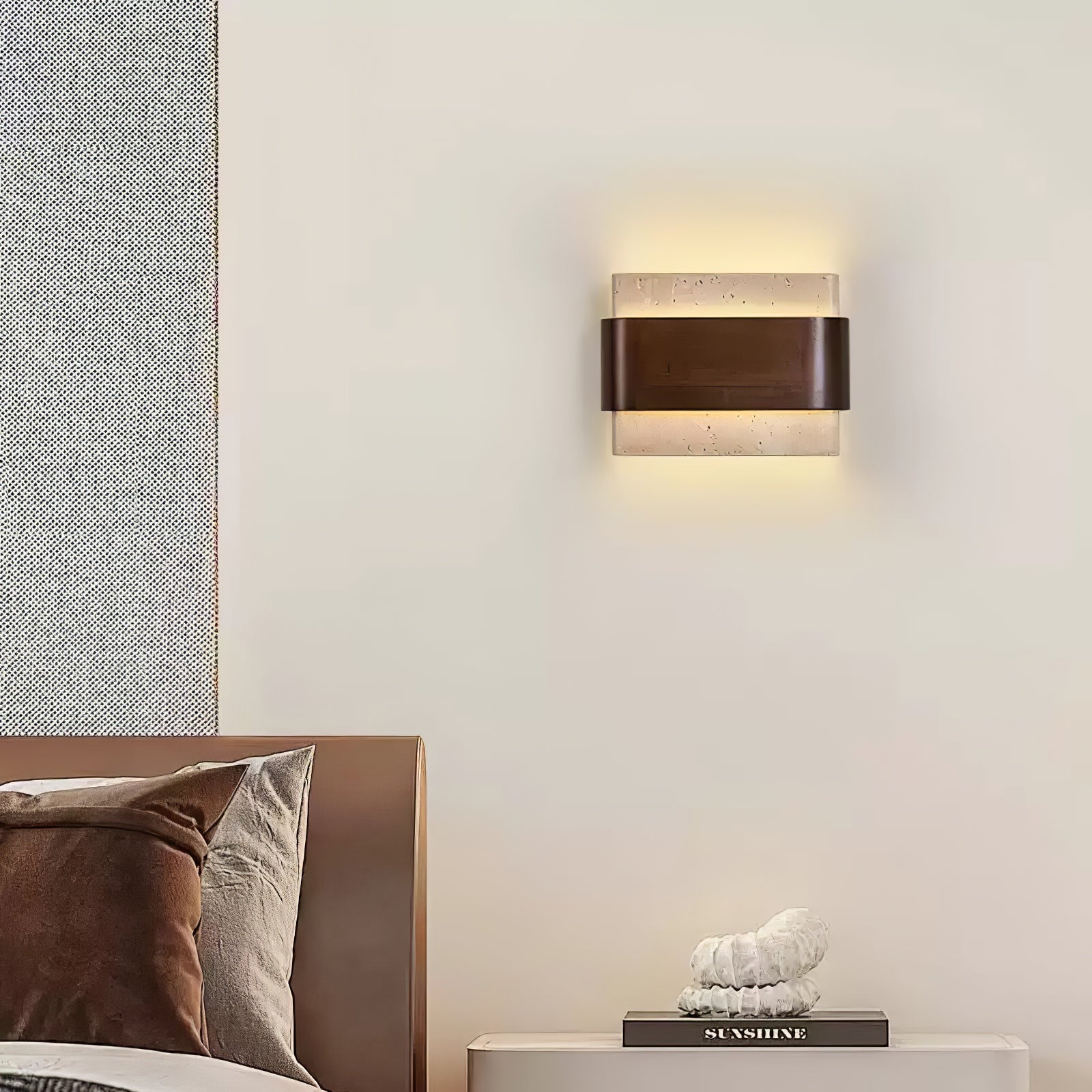 Idyia - Travertine and Walnut Wall Sconce