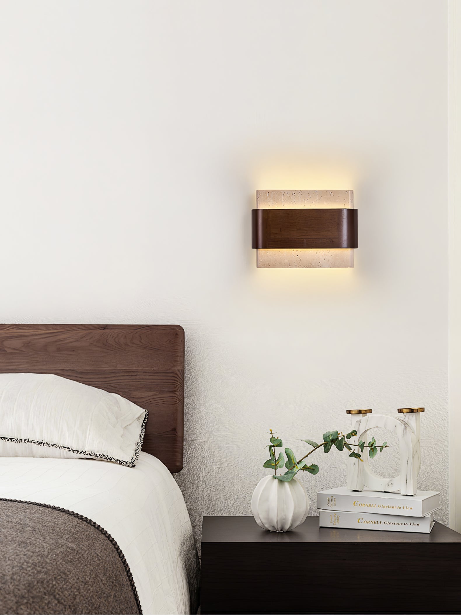 Idyia - Travertine and Walnut Wall Sconce