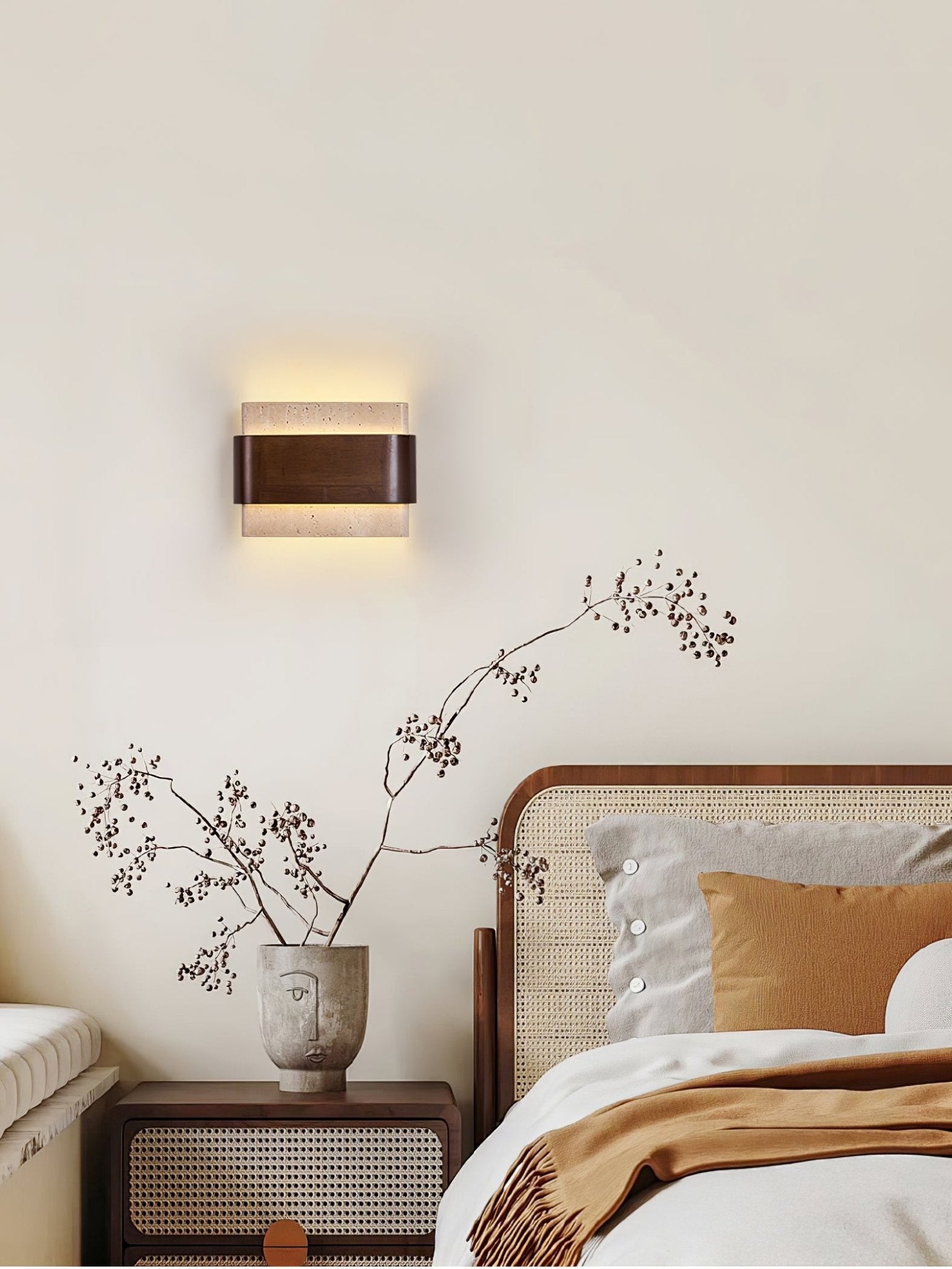 Idyia - Travertine and Walnut Wall Sconce