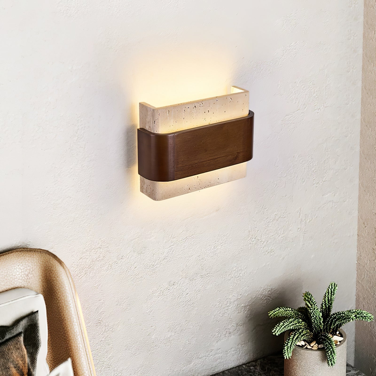 Idyia - Travertine and Walnut Wall Sconce