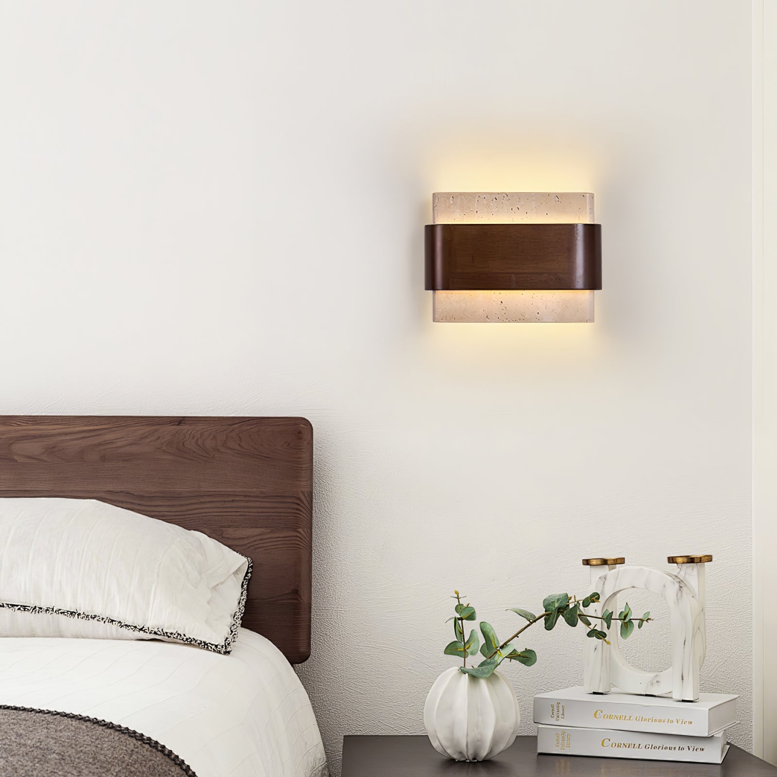 Idyia - Travertine and Walnut Wall Sconce