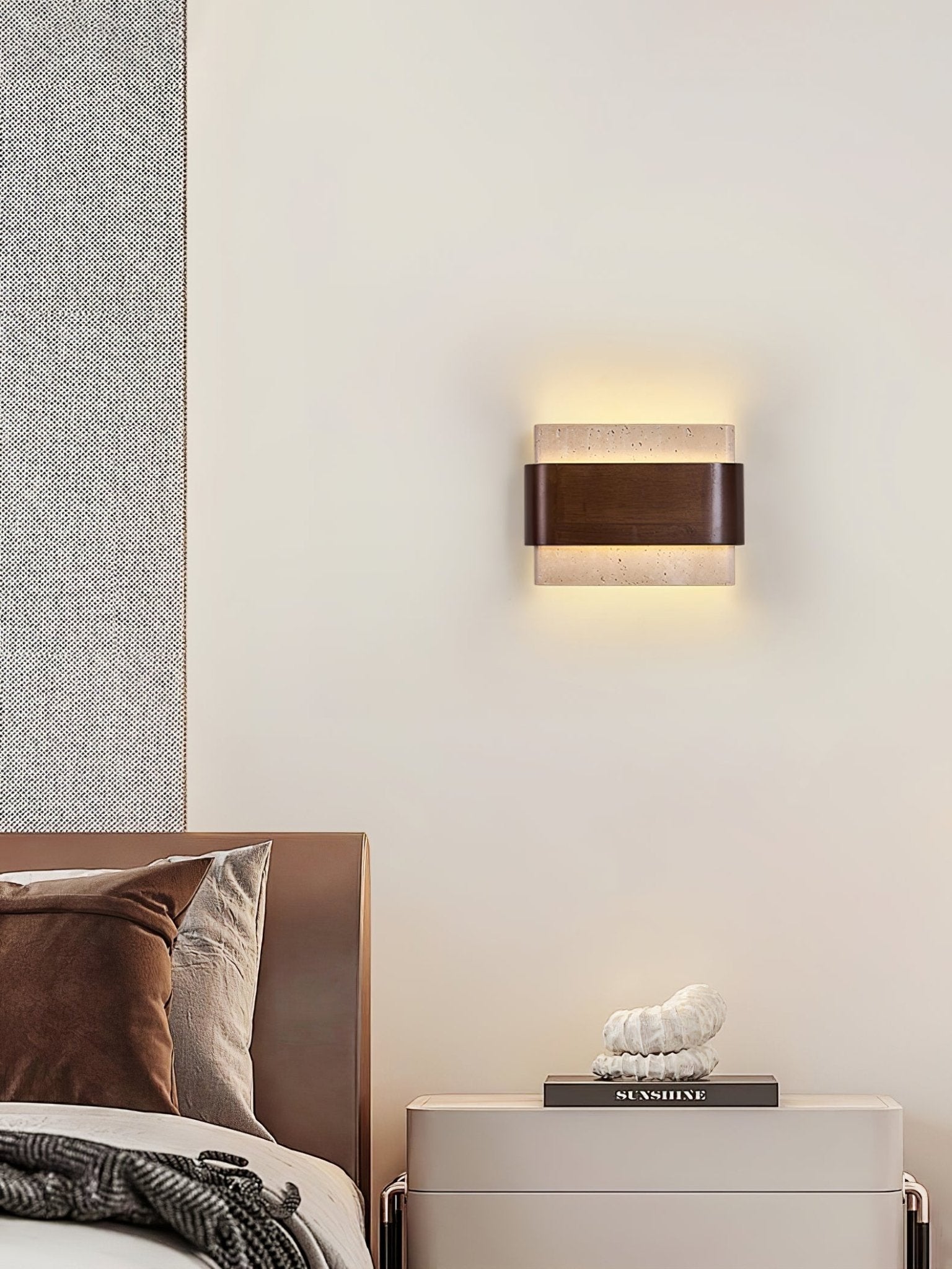 Idyia - Travertine and Walnut Wall Sconce
