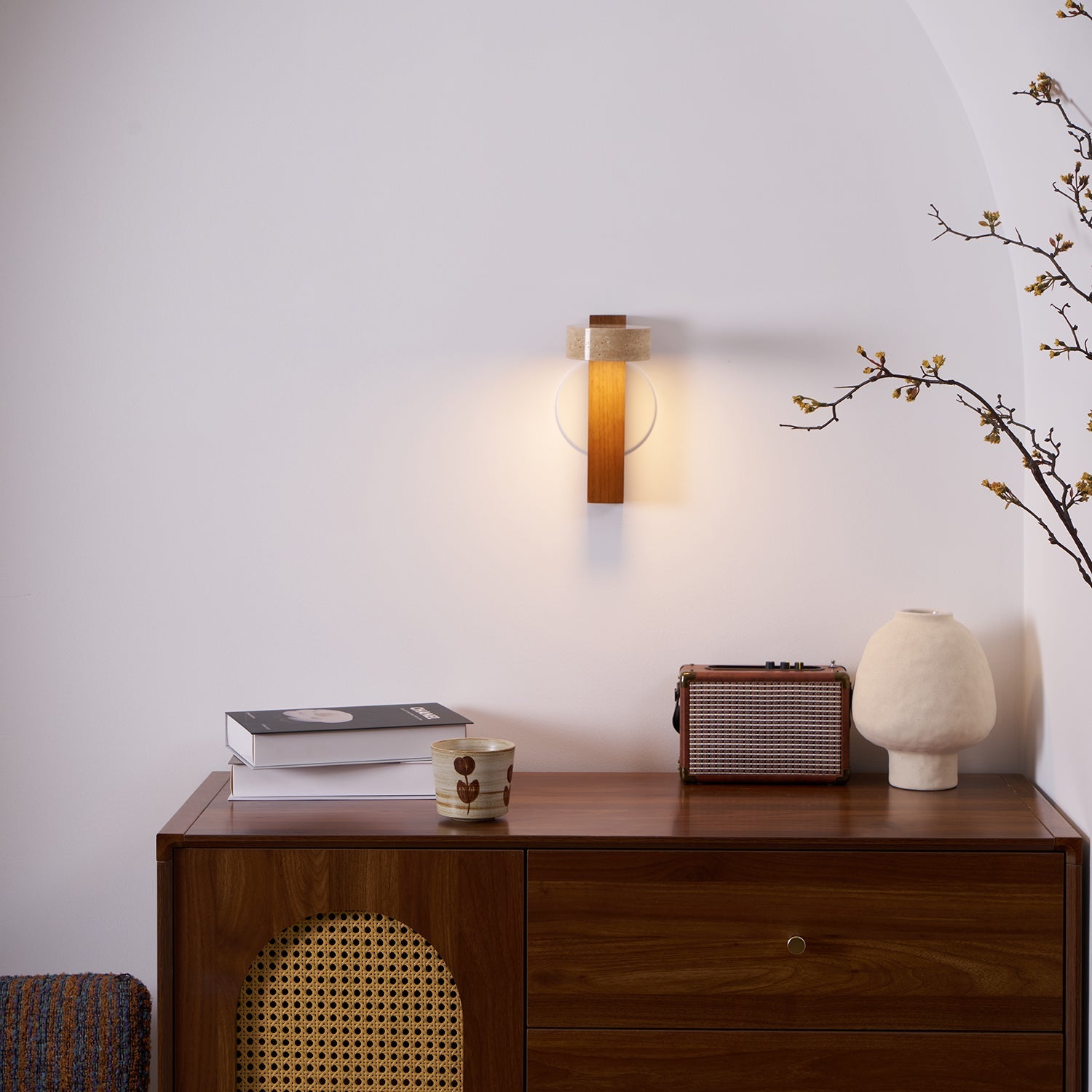 Kyparissos - Travertine and Walnut Wall Light