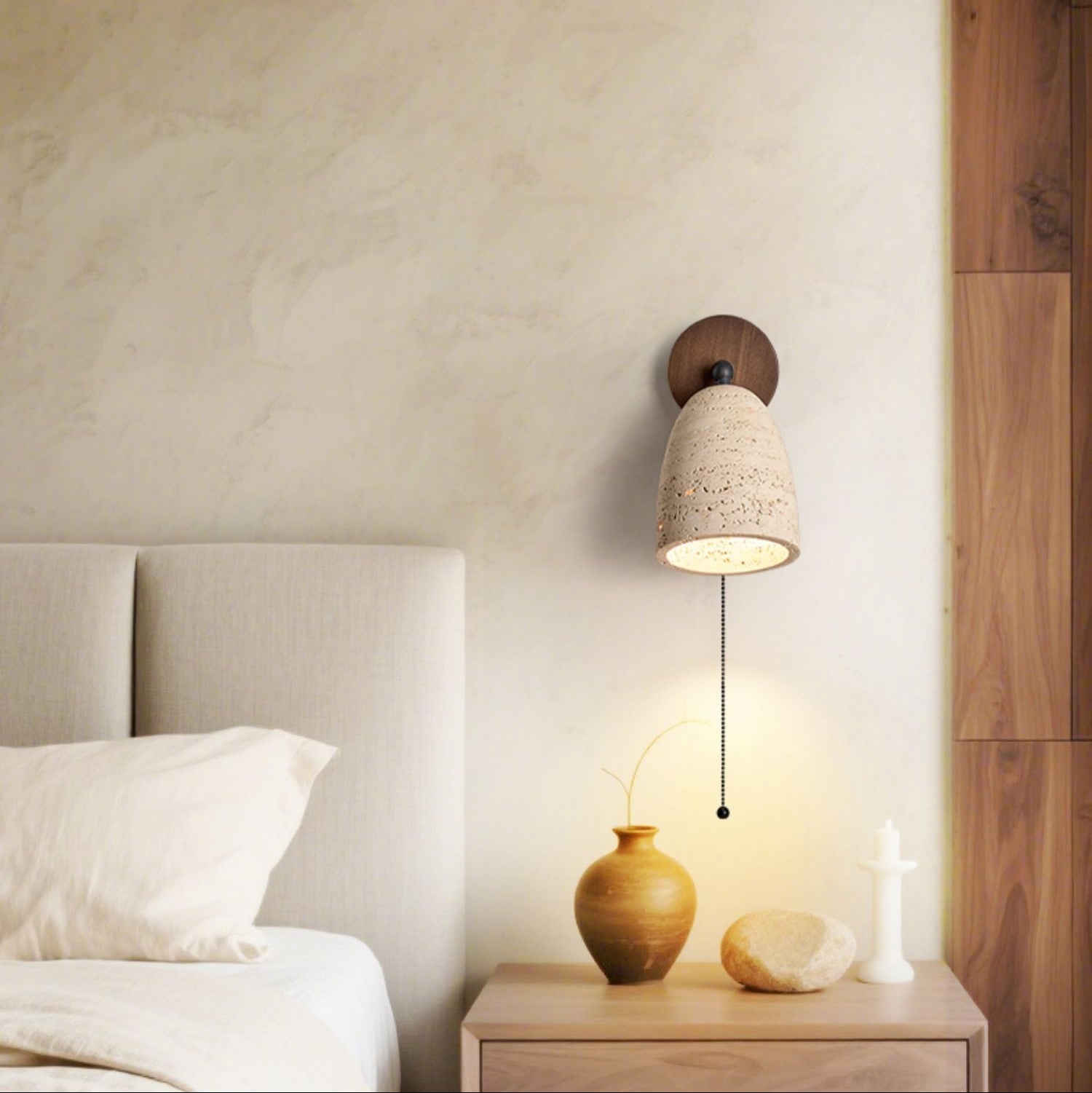 Aktaia - Travertine and Walnut Pivoting Sconce