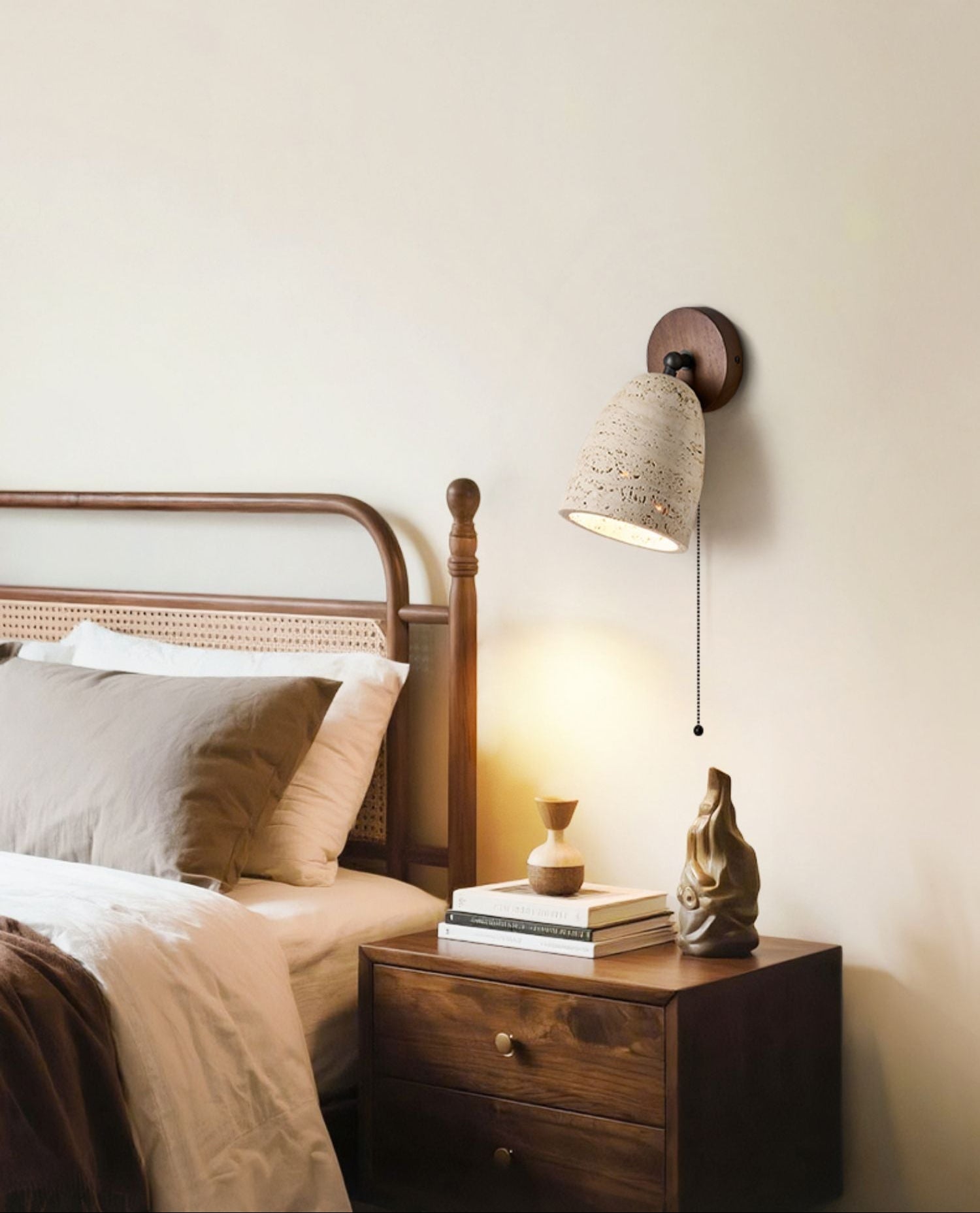 Aktaia - Travertine and Walnut Pivoting Sconce