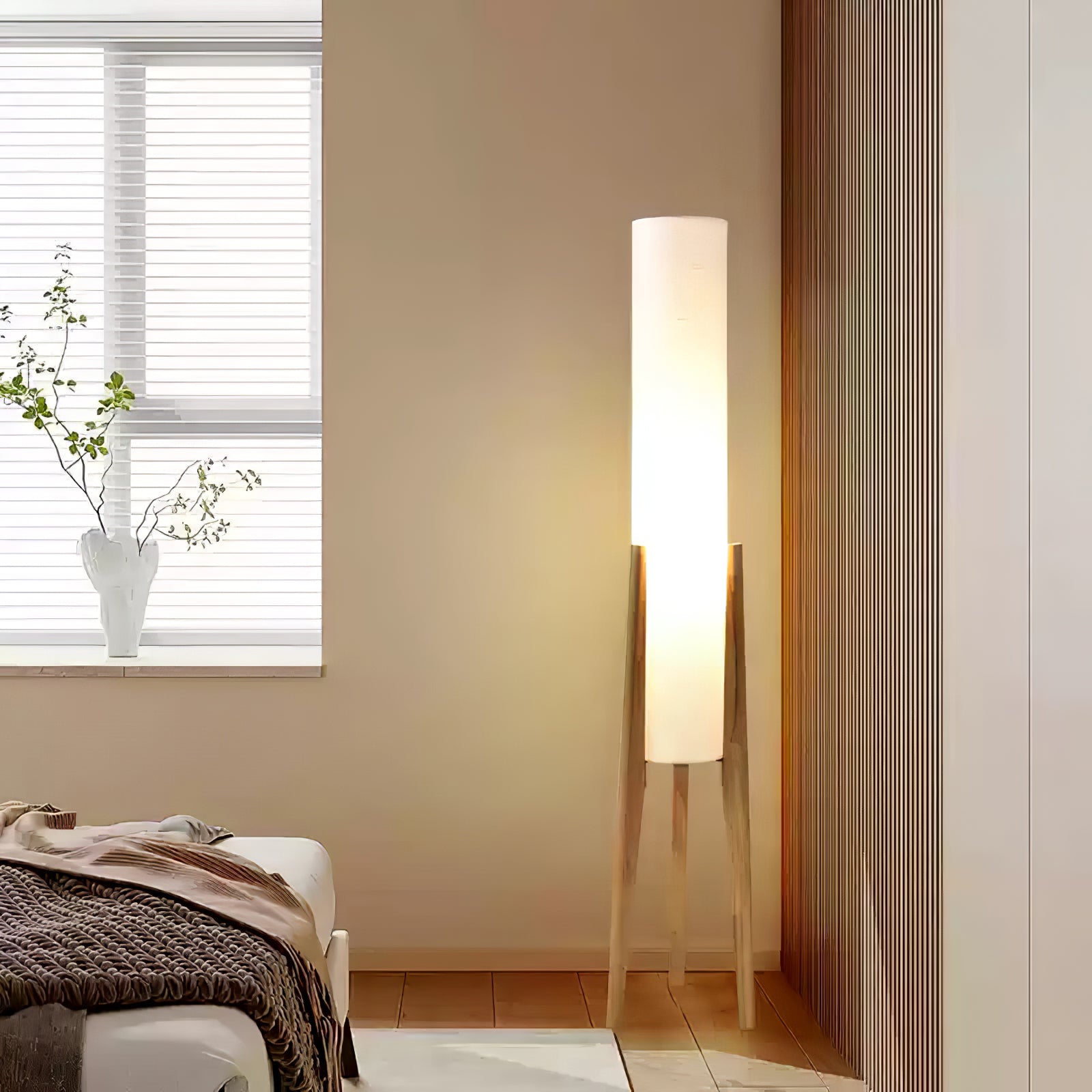 Astyoche - Walnut and Fabric Floor Lamp