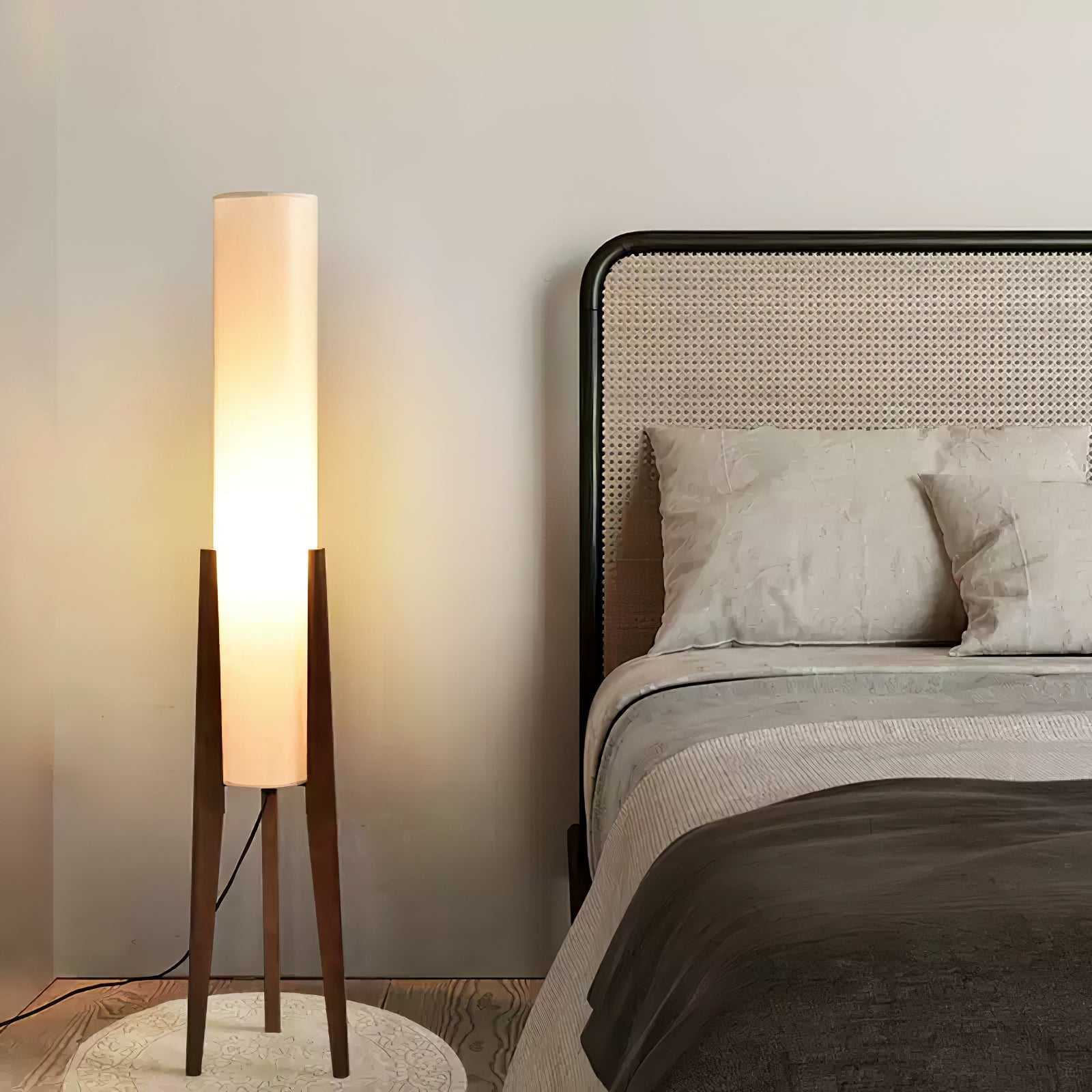 Astyoche - Walnut and Fabric Floor Lamp