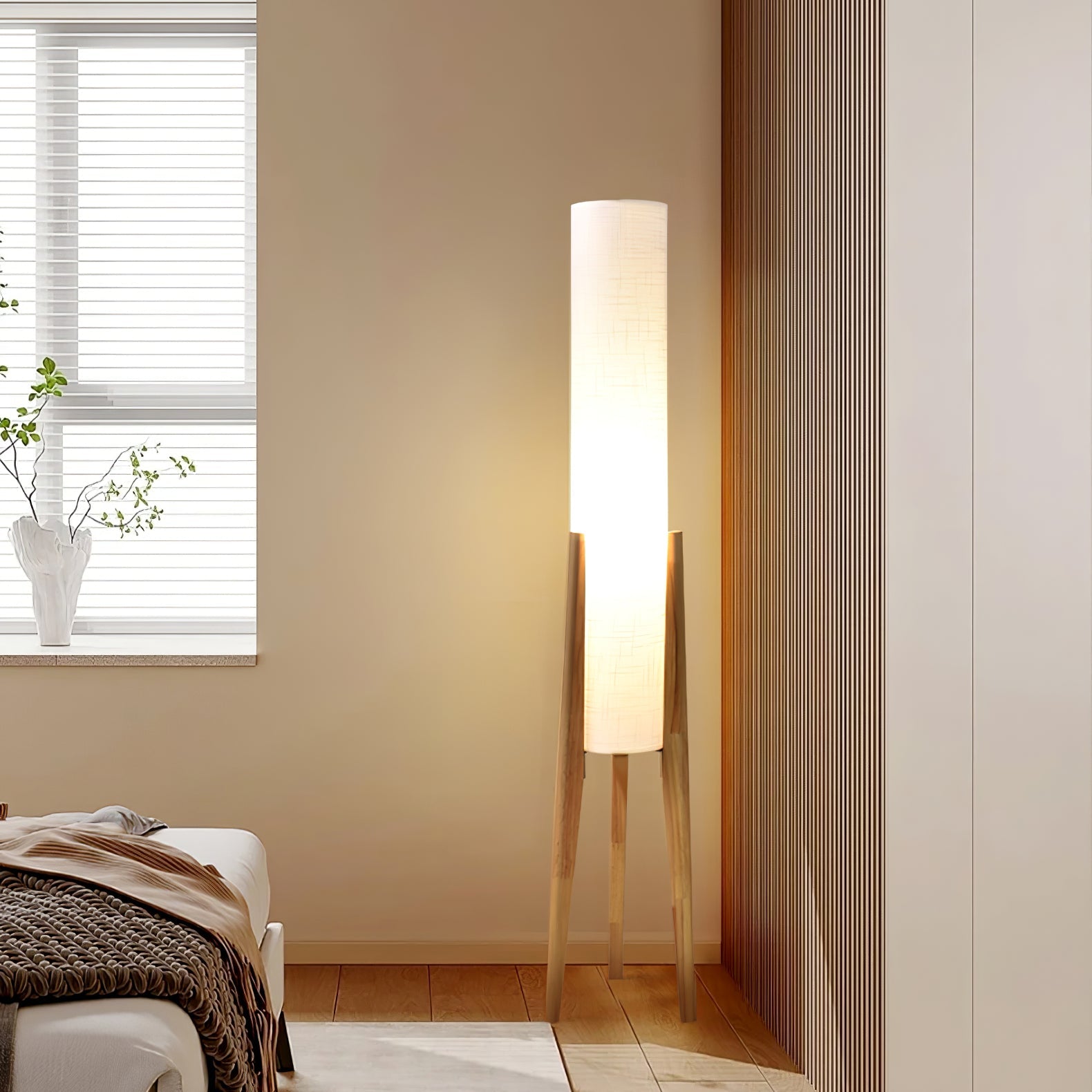Astyoche - Walnut and Fabric Floor Lamp