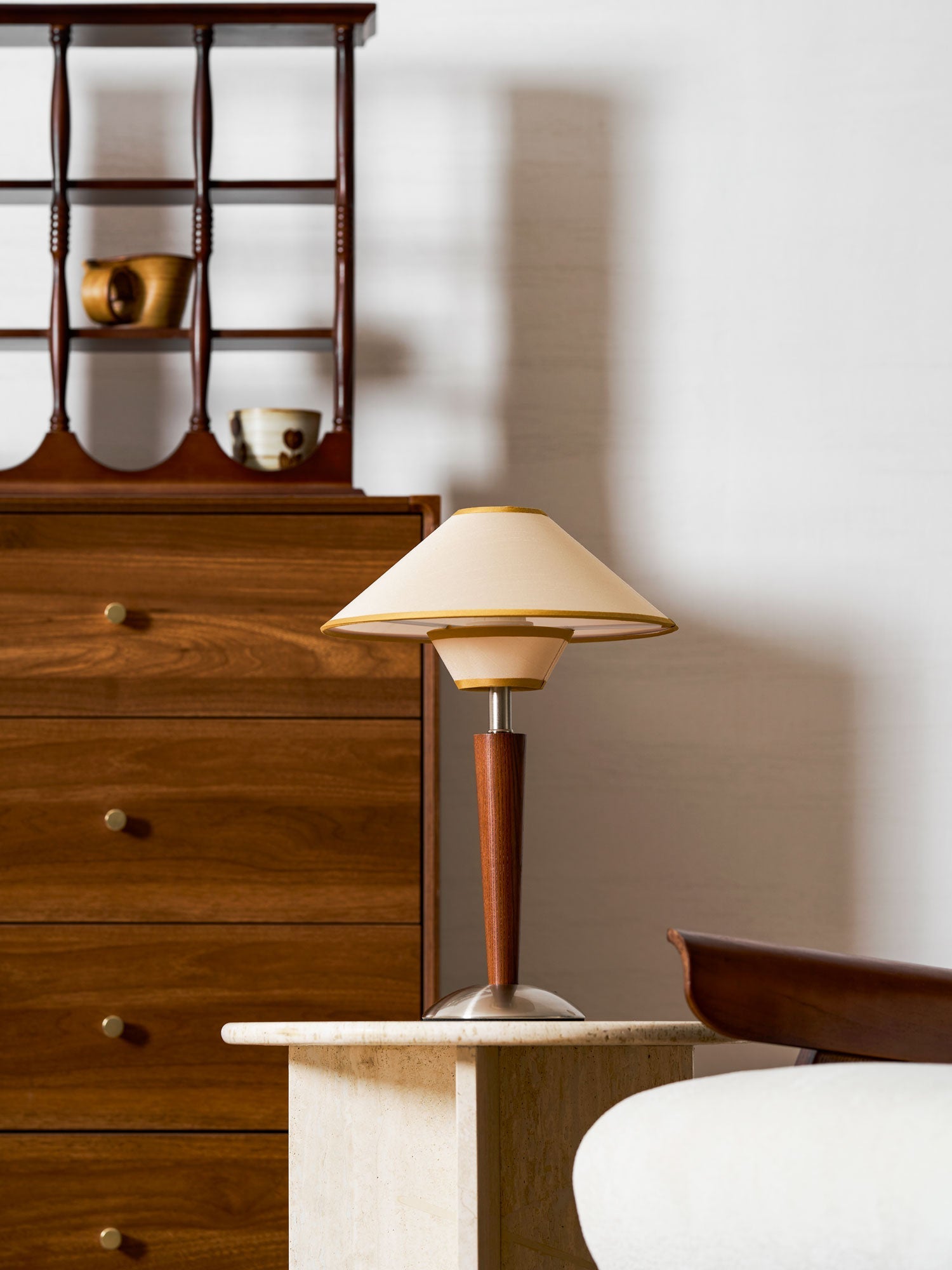 Dryope - Walnut-Color Wood and Fabric Table Lamp