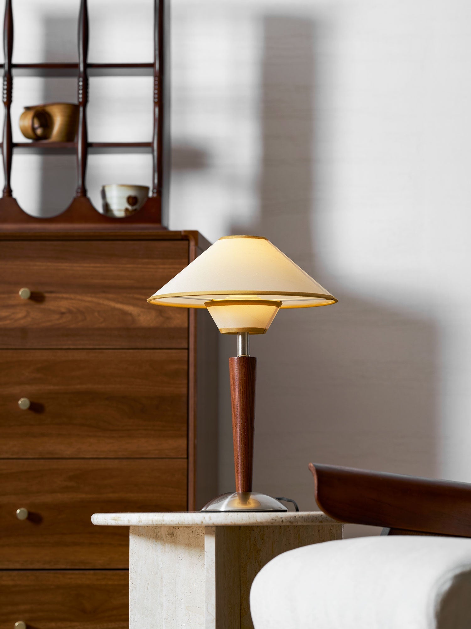 Dryope - Walnut-Color Wood and Fabric Table Lamp