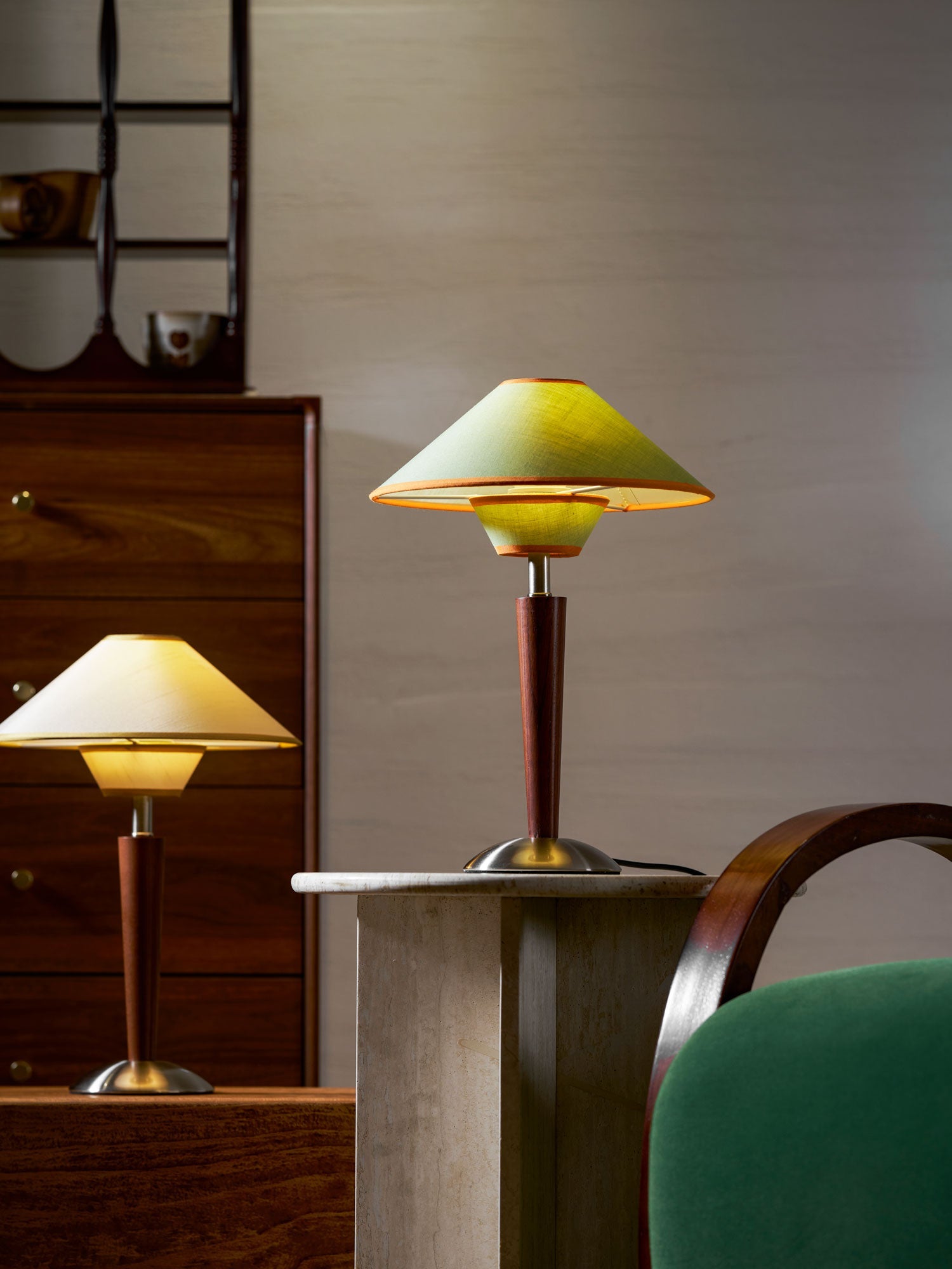 Dryope - Walnut-Color Wood and Fabric Table Lamp