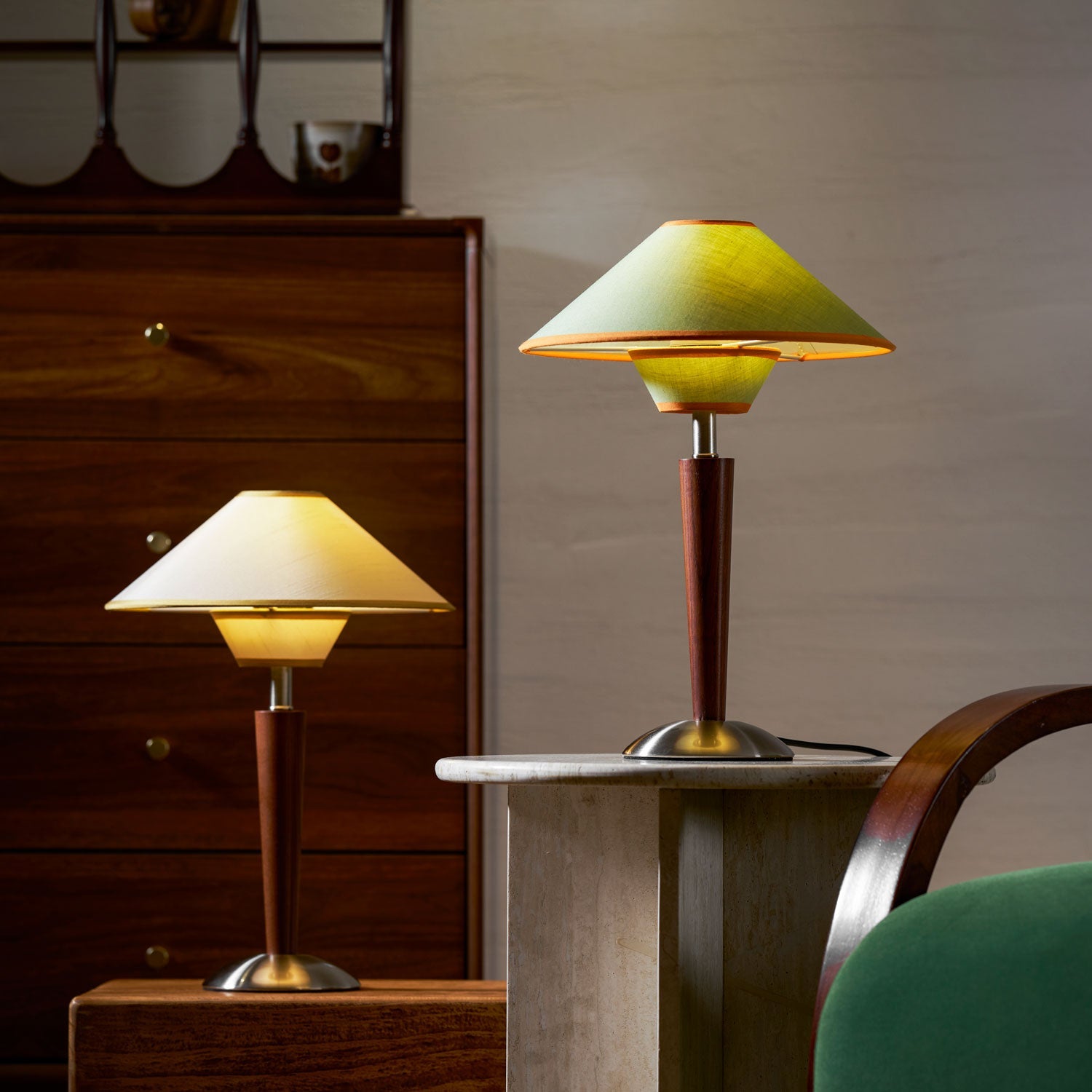 Dryope - Walnut-Color Wood and Fabric Table Lamp