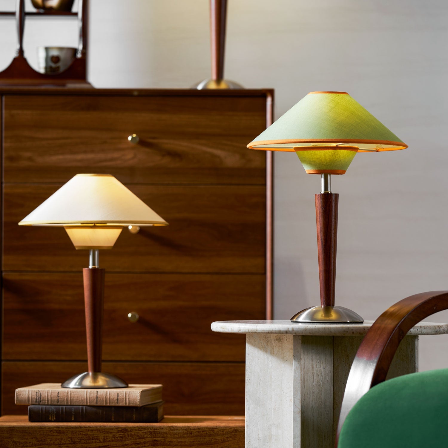 Dryope - Walnut-Color Wood and Fabric Table Lamp