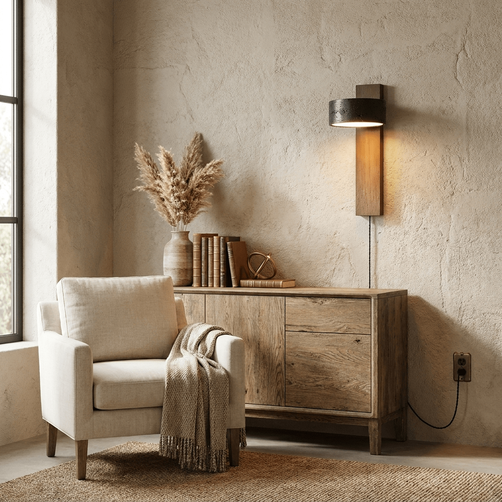 Eurydike - Black Travertine Plug-In Wall Sconce