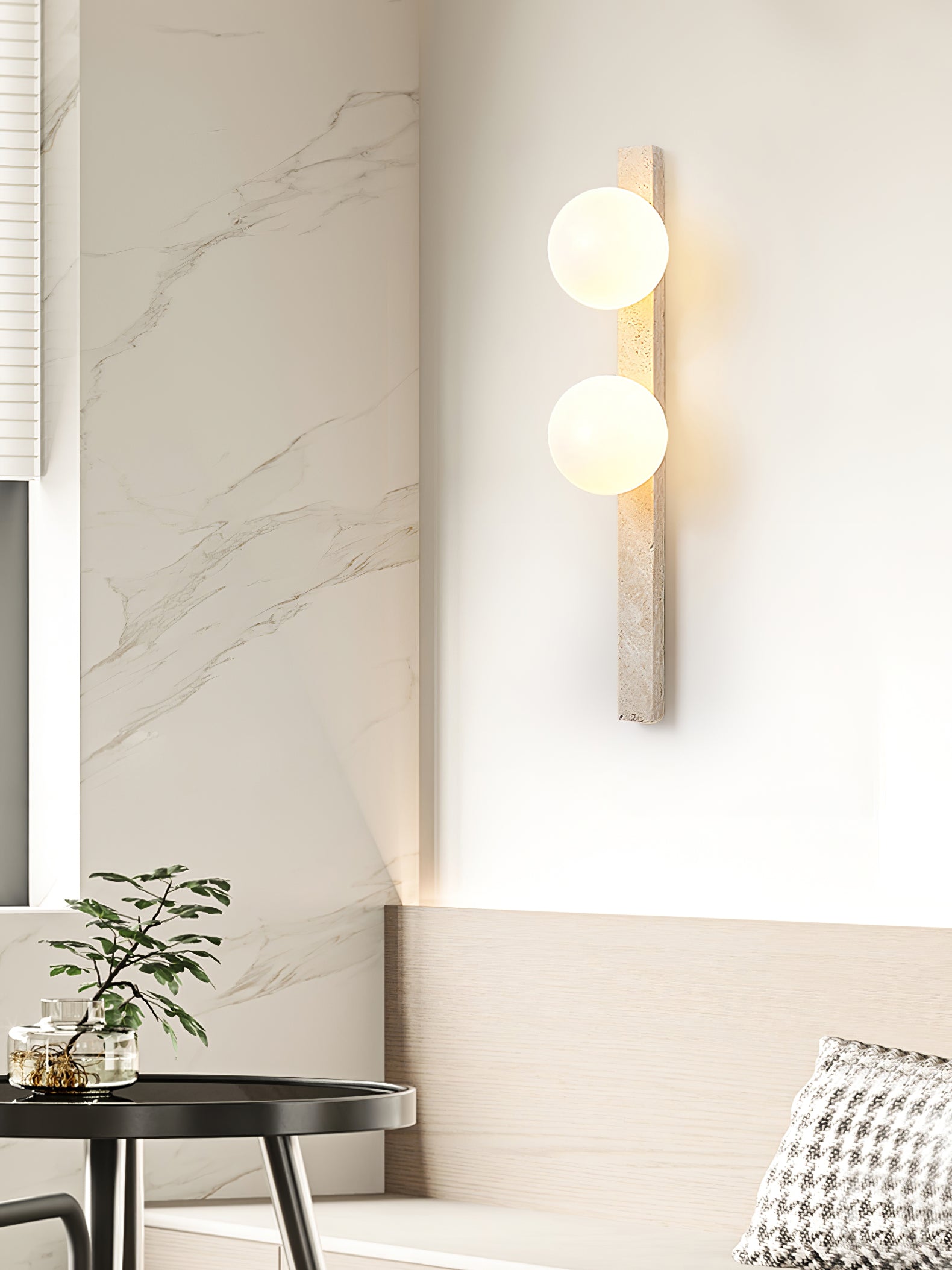 Kyrene - Vertical Travertine Wall Sconce