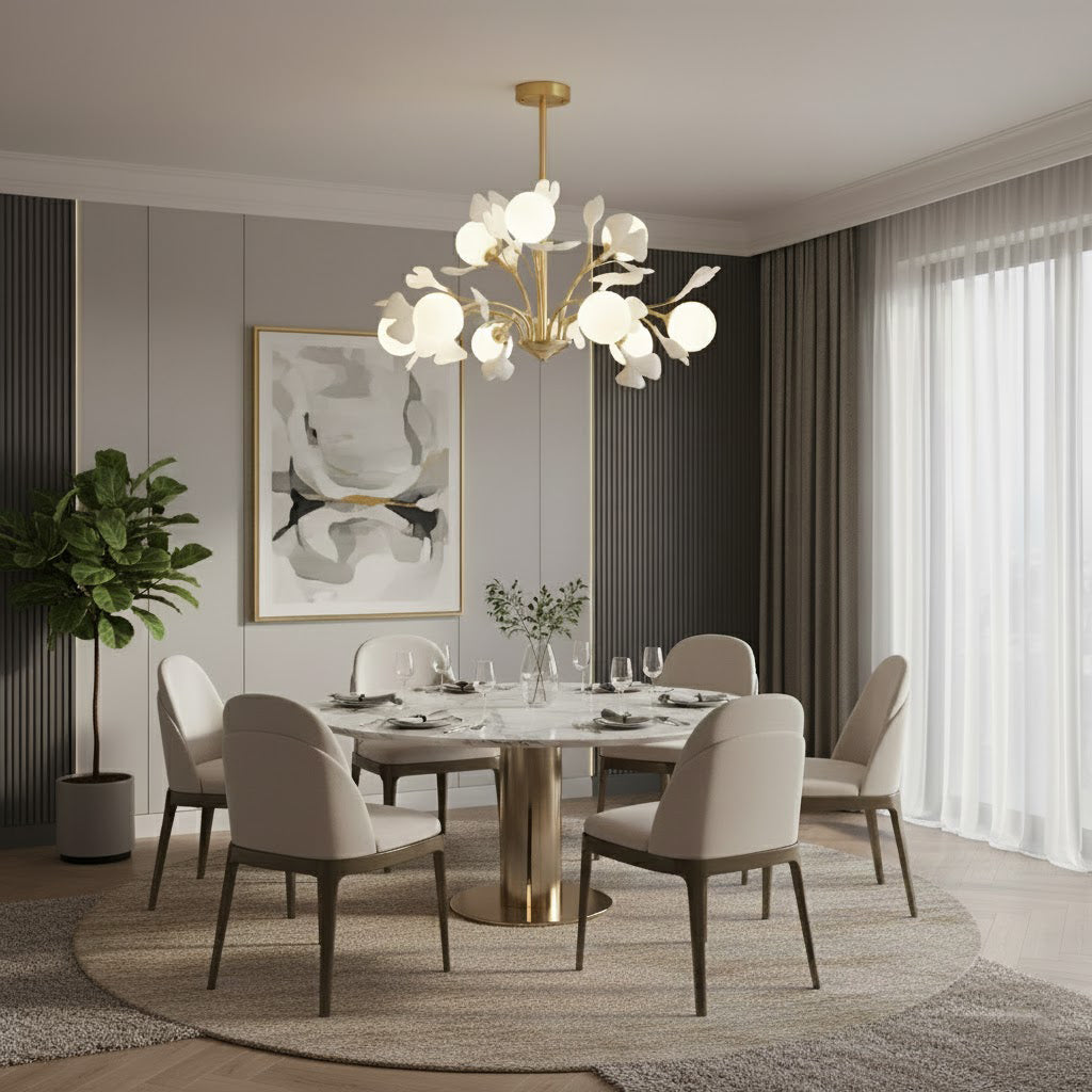 Barney Brass Gingko Leaf Chandelier – detail 6