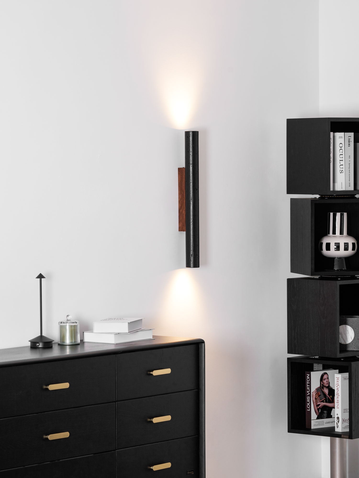 Erebos - Black Travertine Column Sconce
