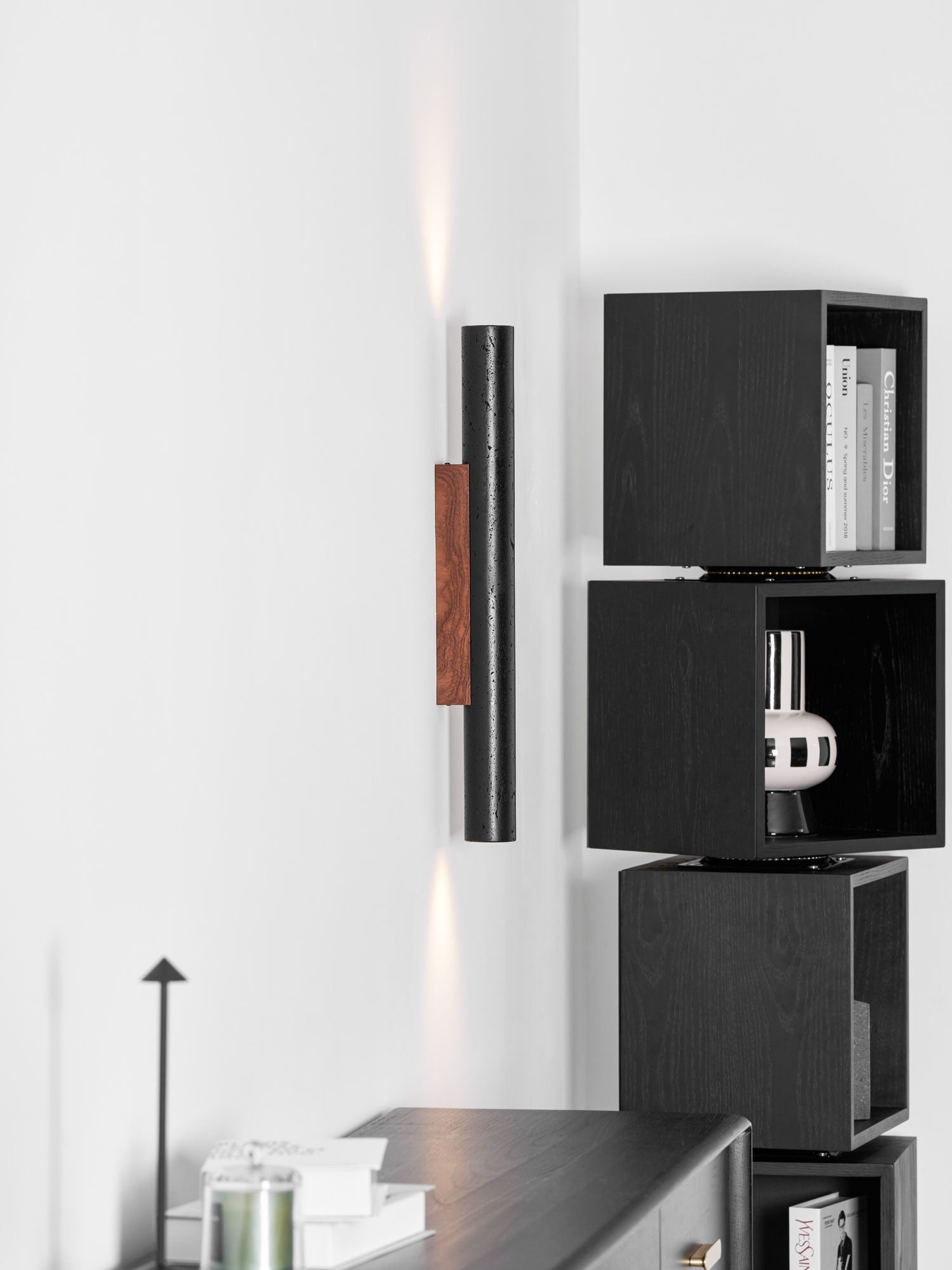 Erebos - Black Travertine Column Sconce