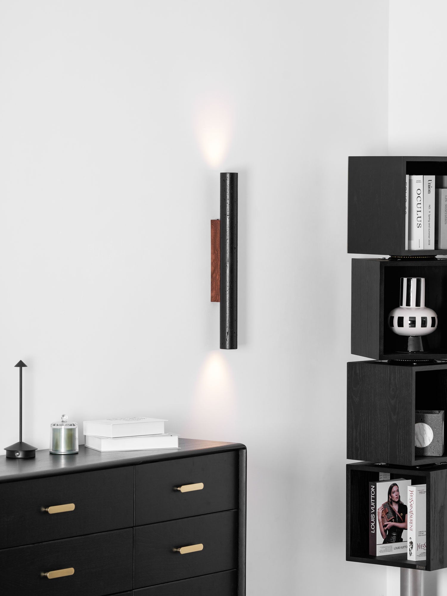 Erebos - Black Travertine Column Sconce