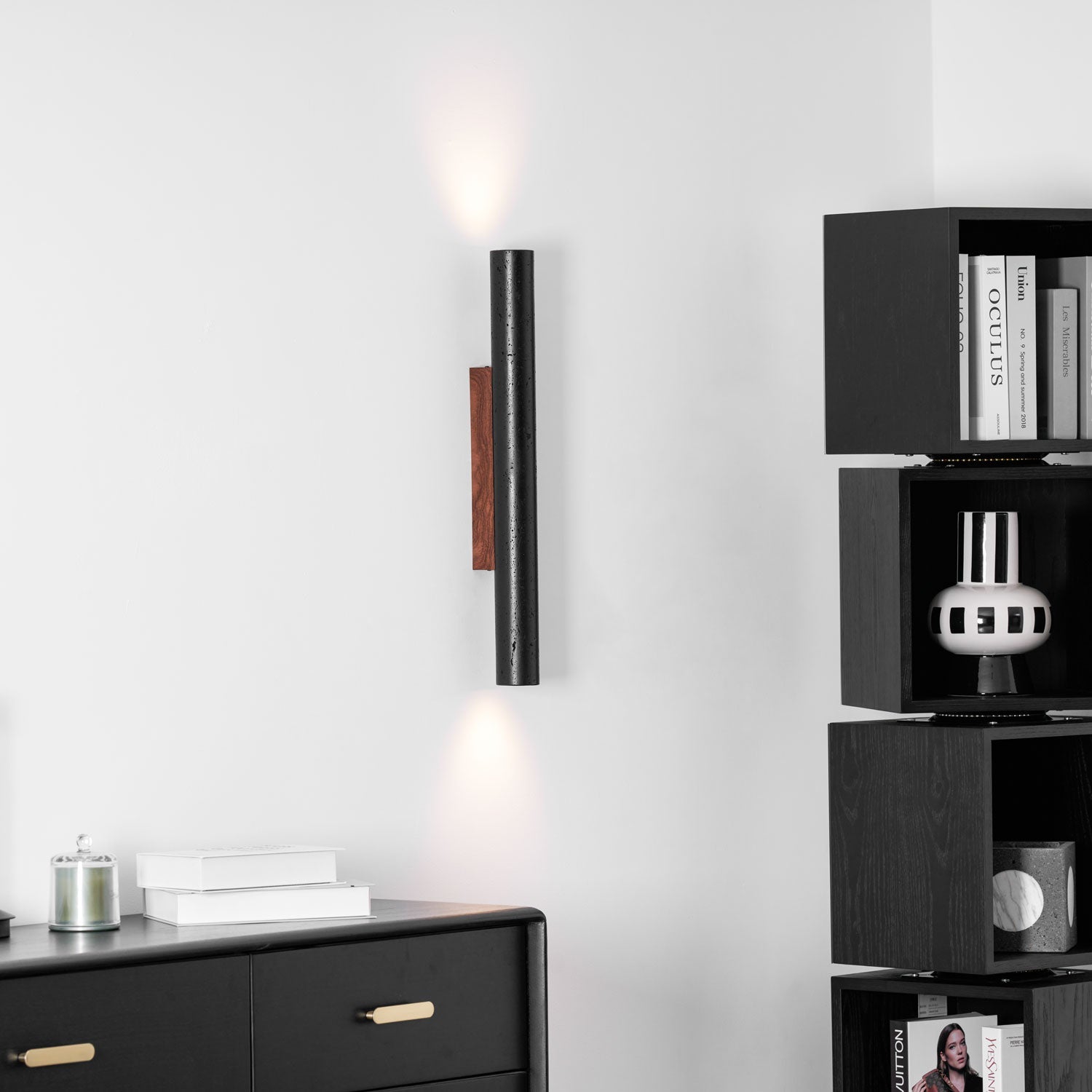 Erebos - Black Travertine Column Sconce