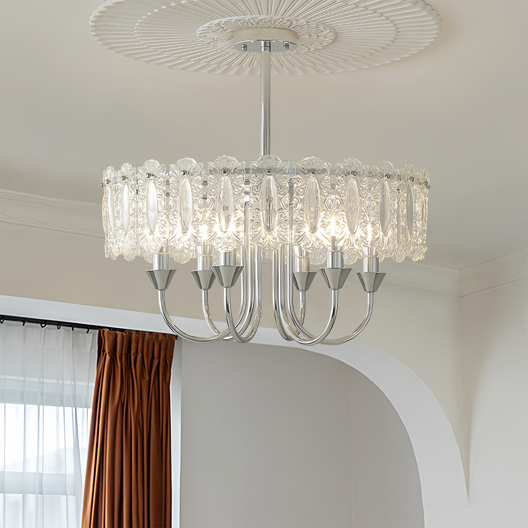 Helike - Chrome and Glass Drum Chandelier