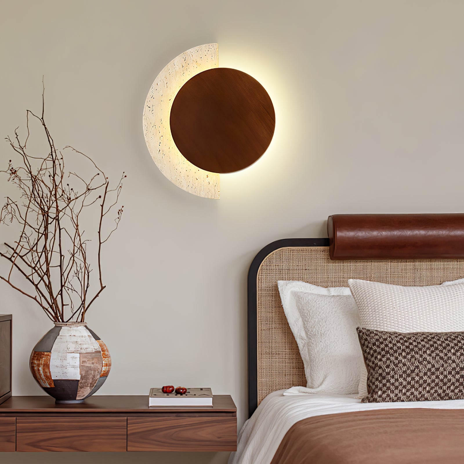 Psamathe - Plug-in Travertine Wall Sconce