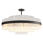 Hermione chandelier in black, evenly spaced clear glass rods in stepped rows