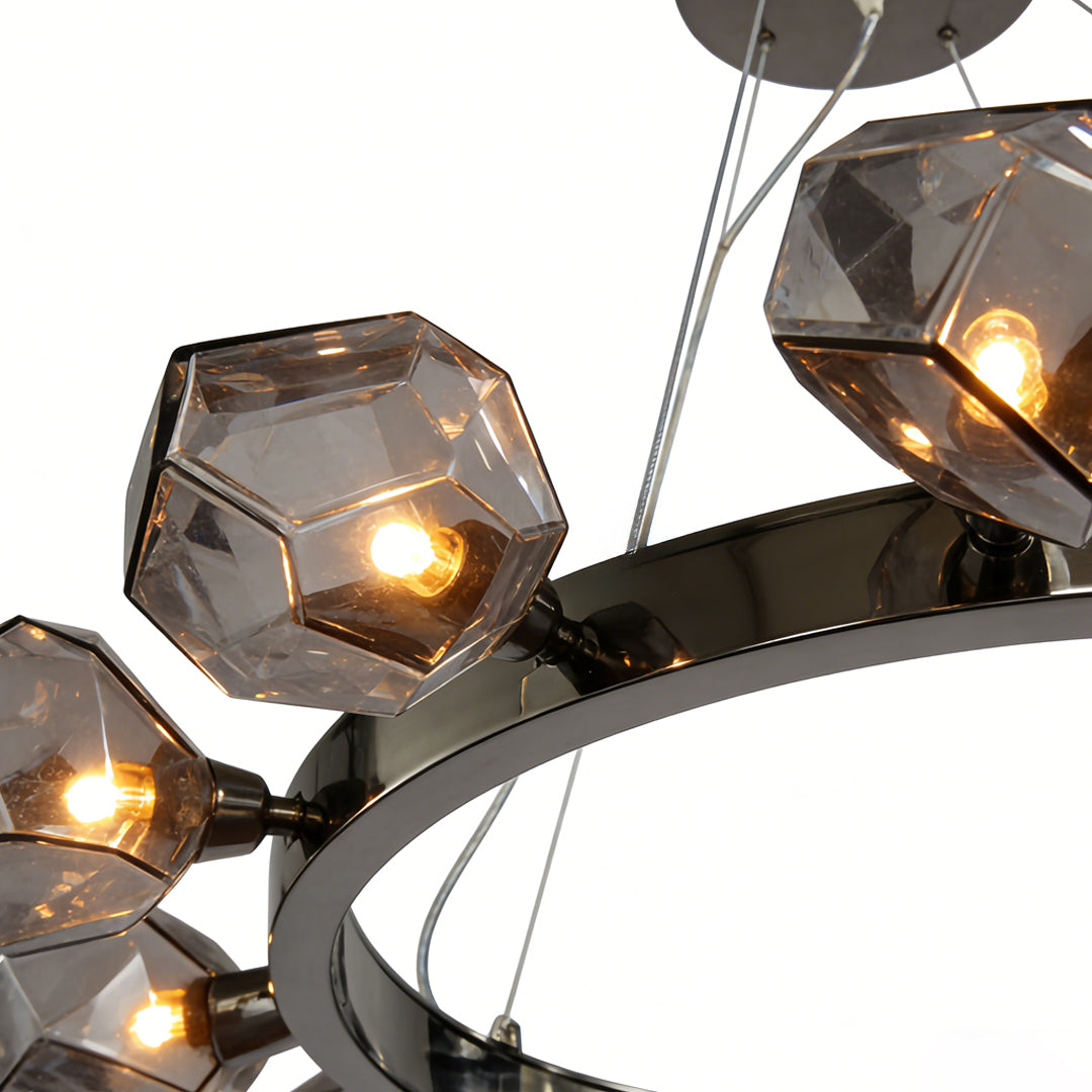 Alekto - Black Ring Chandelier with Glass Shades