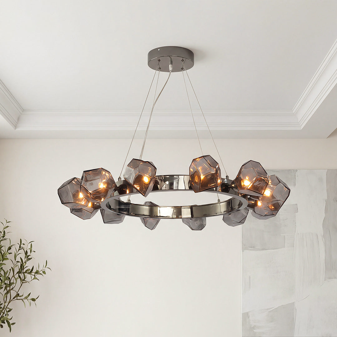 Alekto - Black Ring Chandelier with Glass Shades
