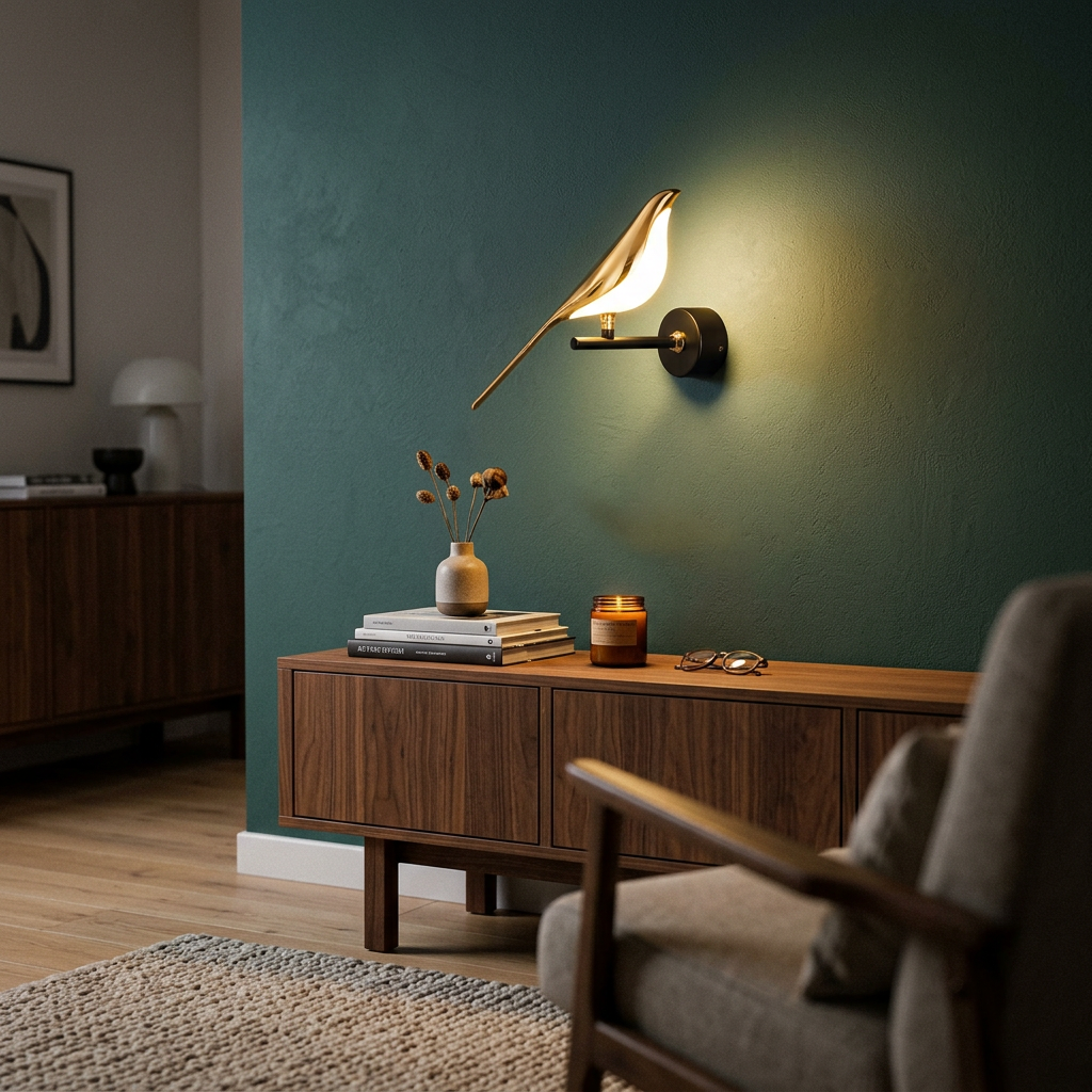 Elara - Nordic Magpie Golden Bird Wall Light