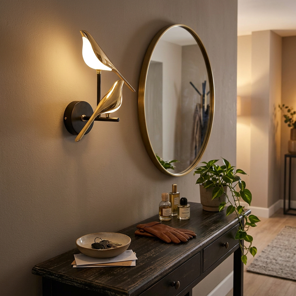 Elara - Nordic Magpie Golden Bird Wall Light