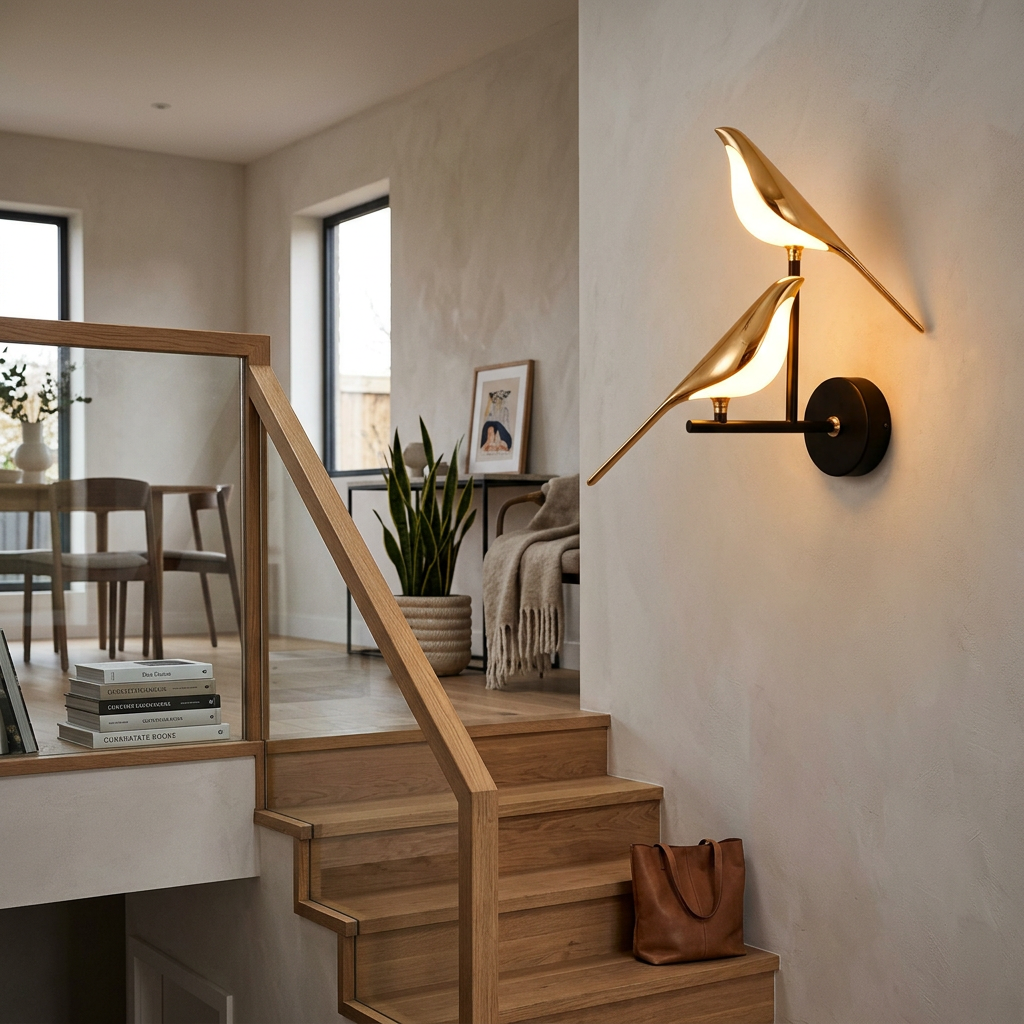 Elara - Nordic Magpie Golden Bird Wall Light