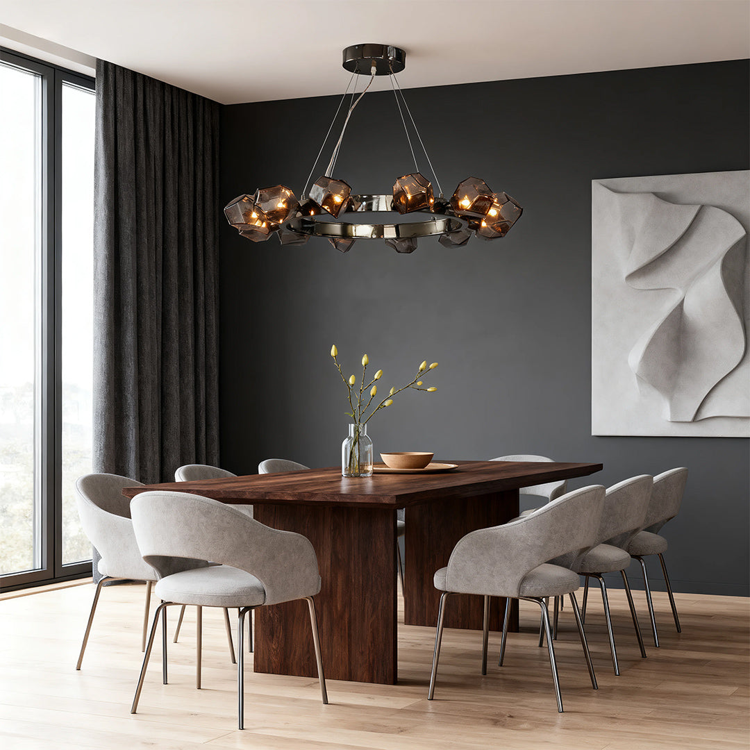 Alekto - Black Ring Chandelier with Glass Shades