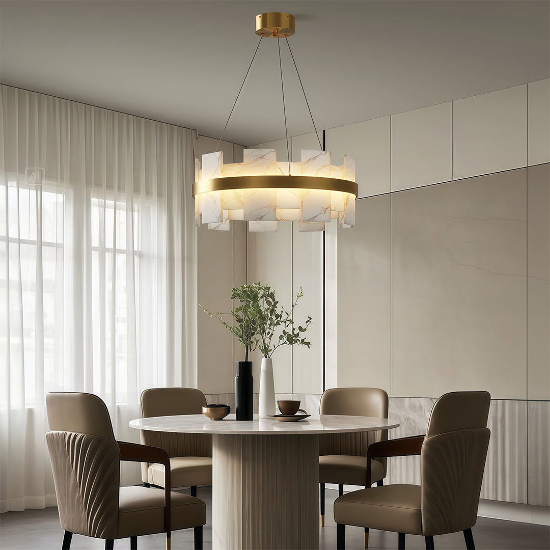 Elara - Brass and Stone Ring Chandelier