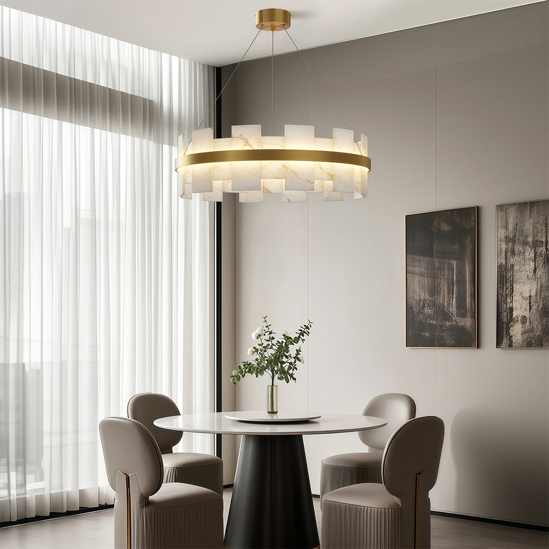 Elara - Brass and Stone Ring Chandelier