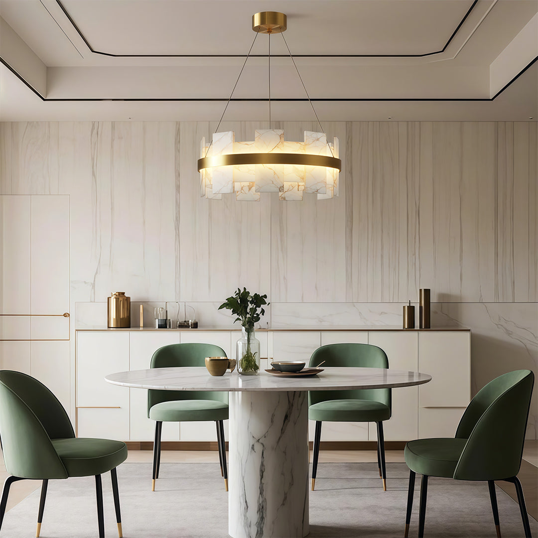 Elara - Brass and Stone Ring Chandelier