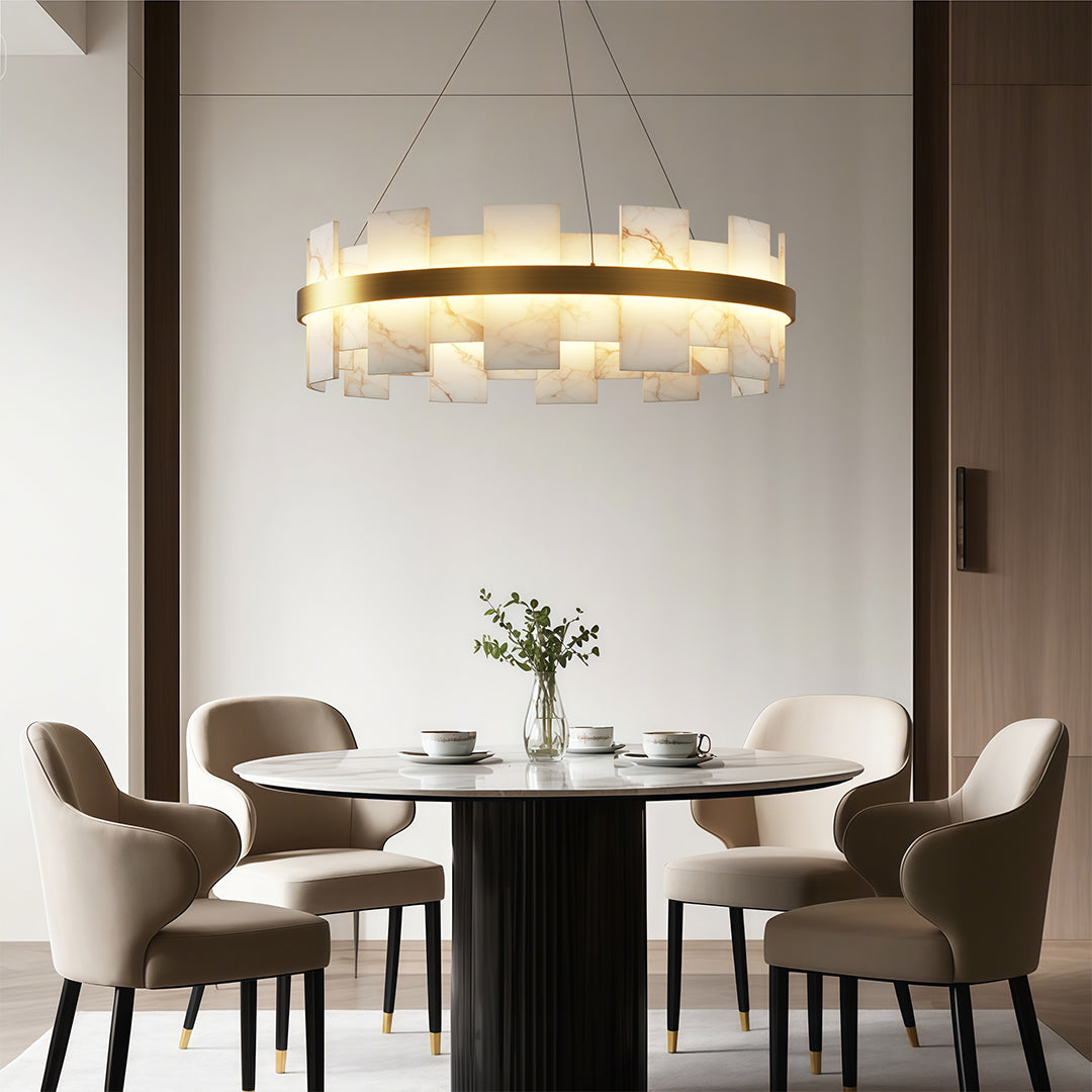 Elara - Brass and Stone Ring Chandelier