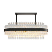 Hermione chandelier in black, an elongated band densely set with clear glass rods