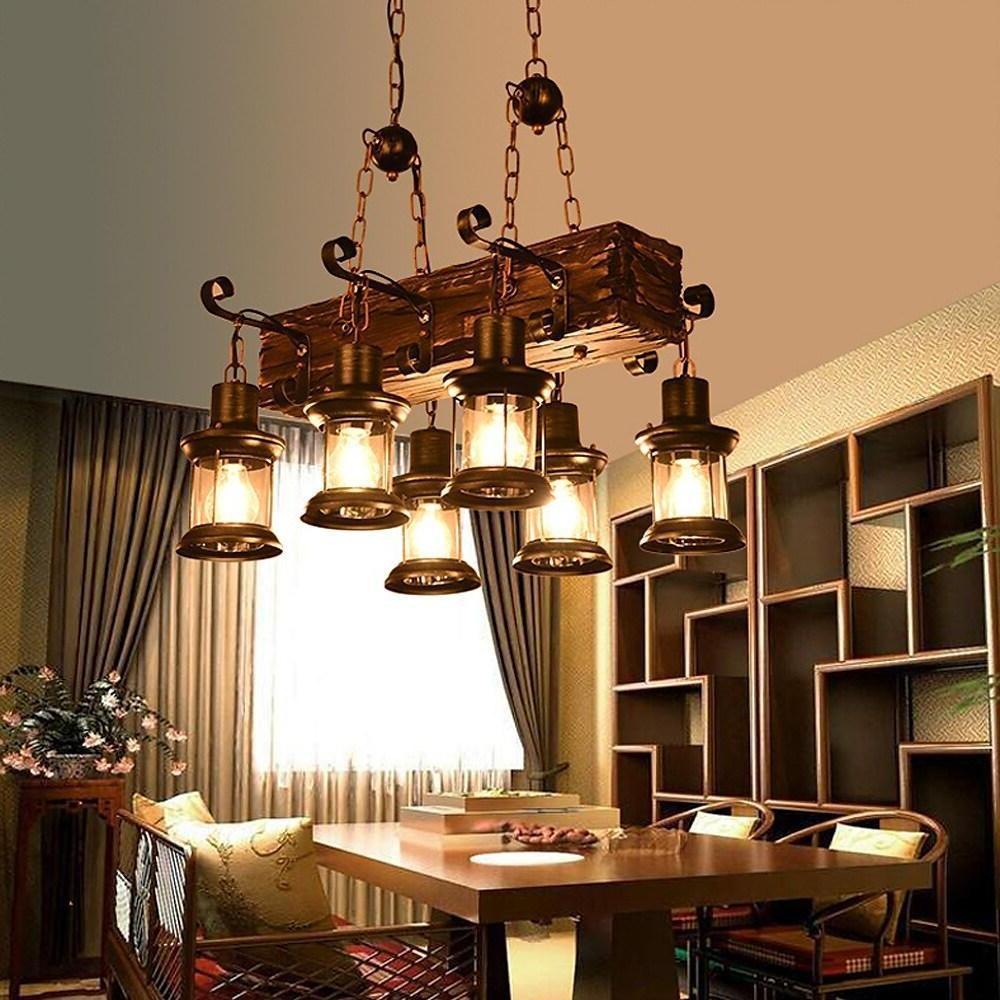 Damaris - 6-Light Wood Lantern Chandelier