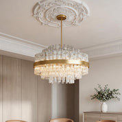 Hermione chandelier with tiered clear glass rods on a modern metal frame